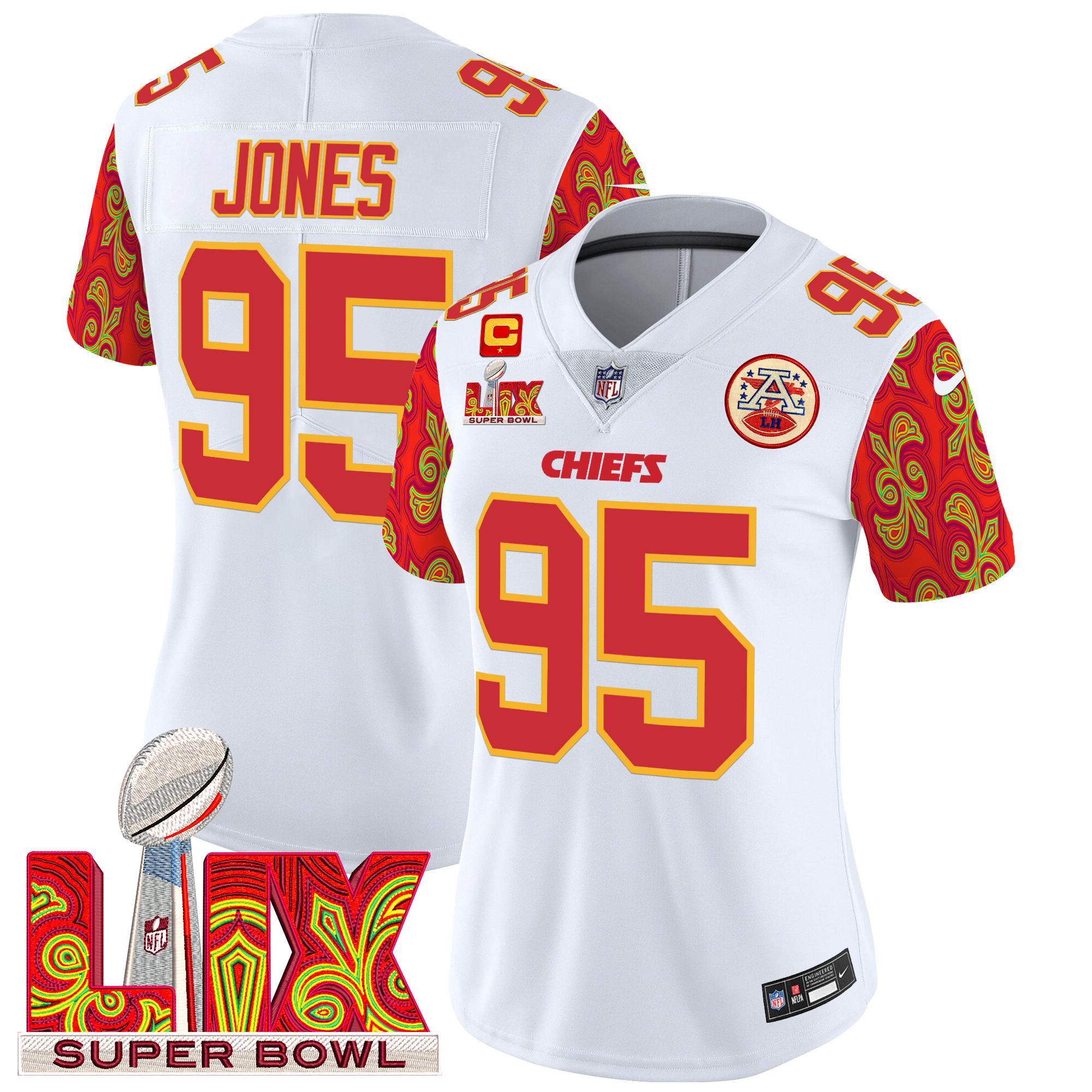 Chris Jones Women's Kansas City Chiefs Super Bowl LIX Style Vapor Limited White Jersey - All Stitched