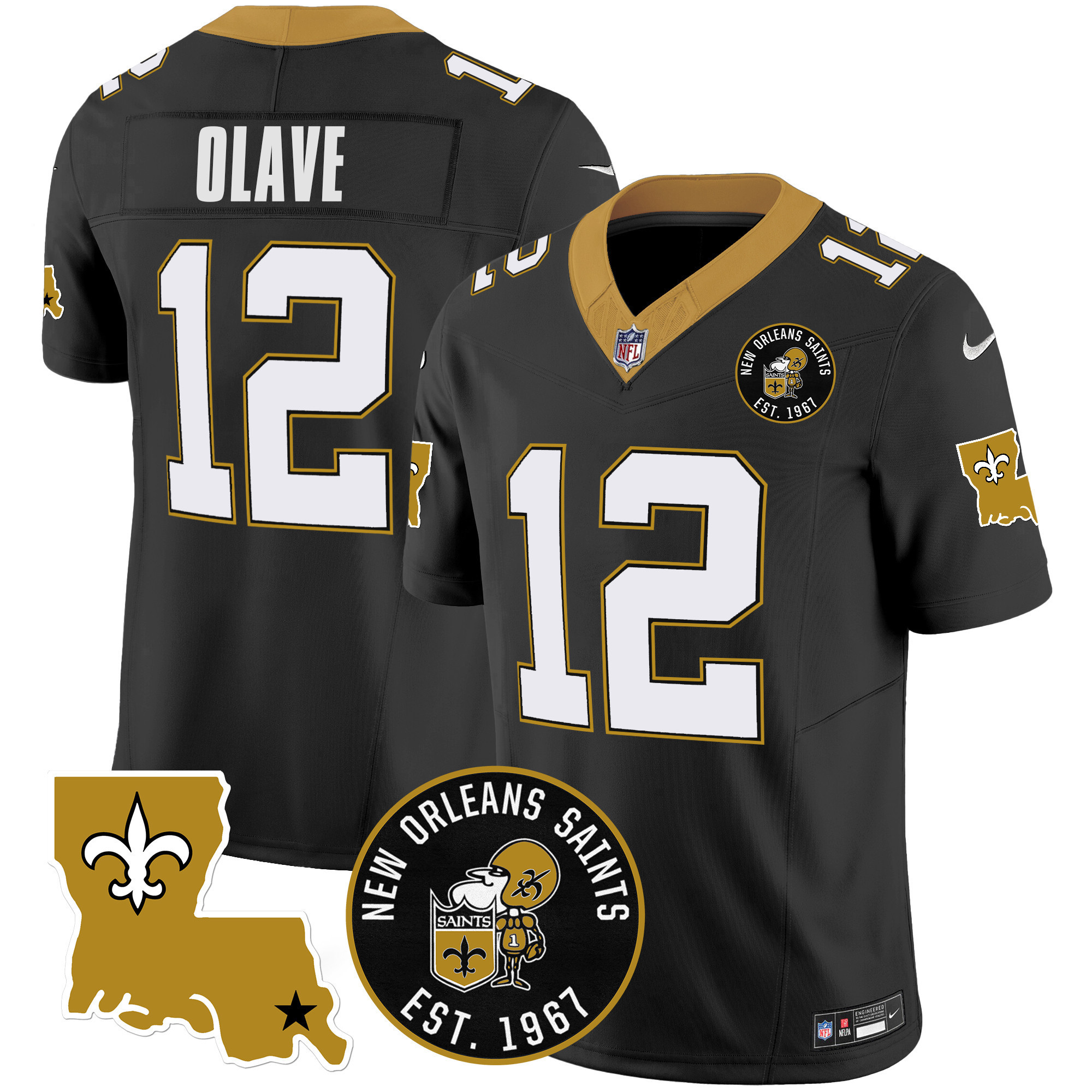 Chris Olave Men's New Orleans Saints EST. 1967 Patch Vapor Black Jersey - All Stitched
