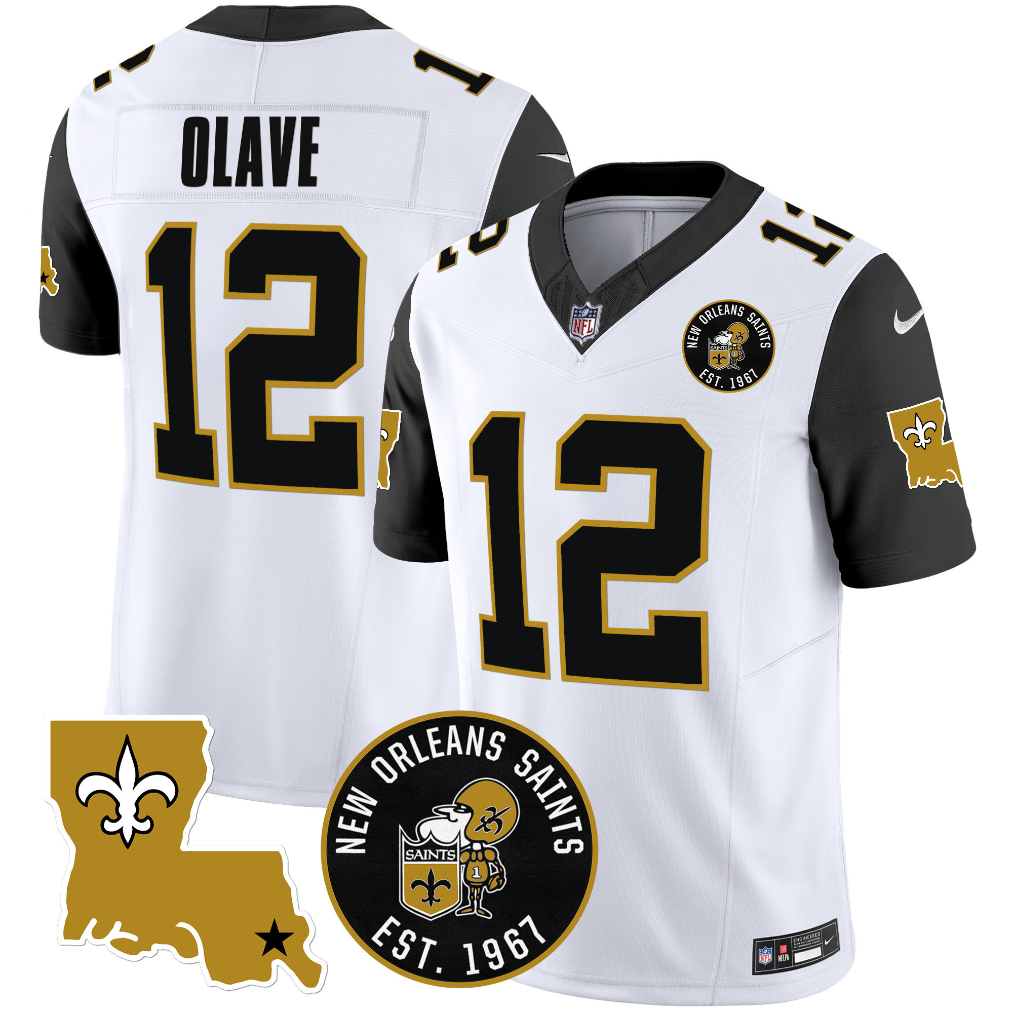 Chris Olave Men's New Orleans Saints EST. 1967 Patch Vapor Black Sleeves Jersey - All Stitched