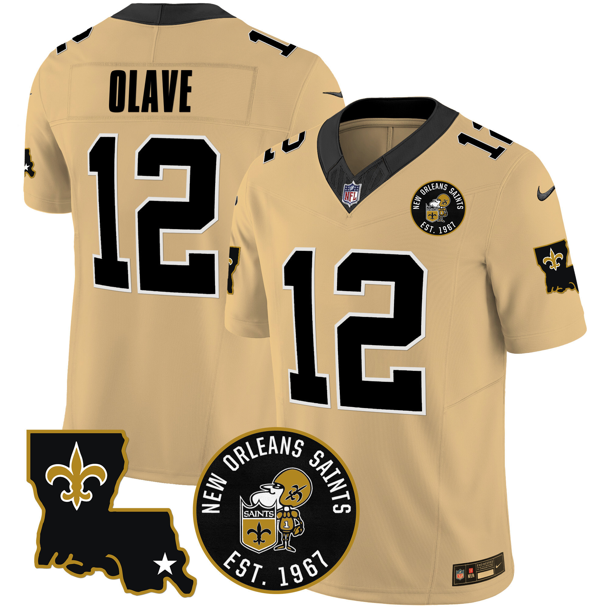 Chris Olave Men's New Orleans Saints EST. 1967 Patch Vapor Gold Jersey - All Stitched