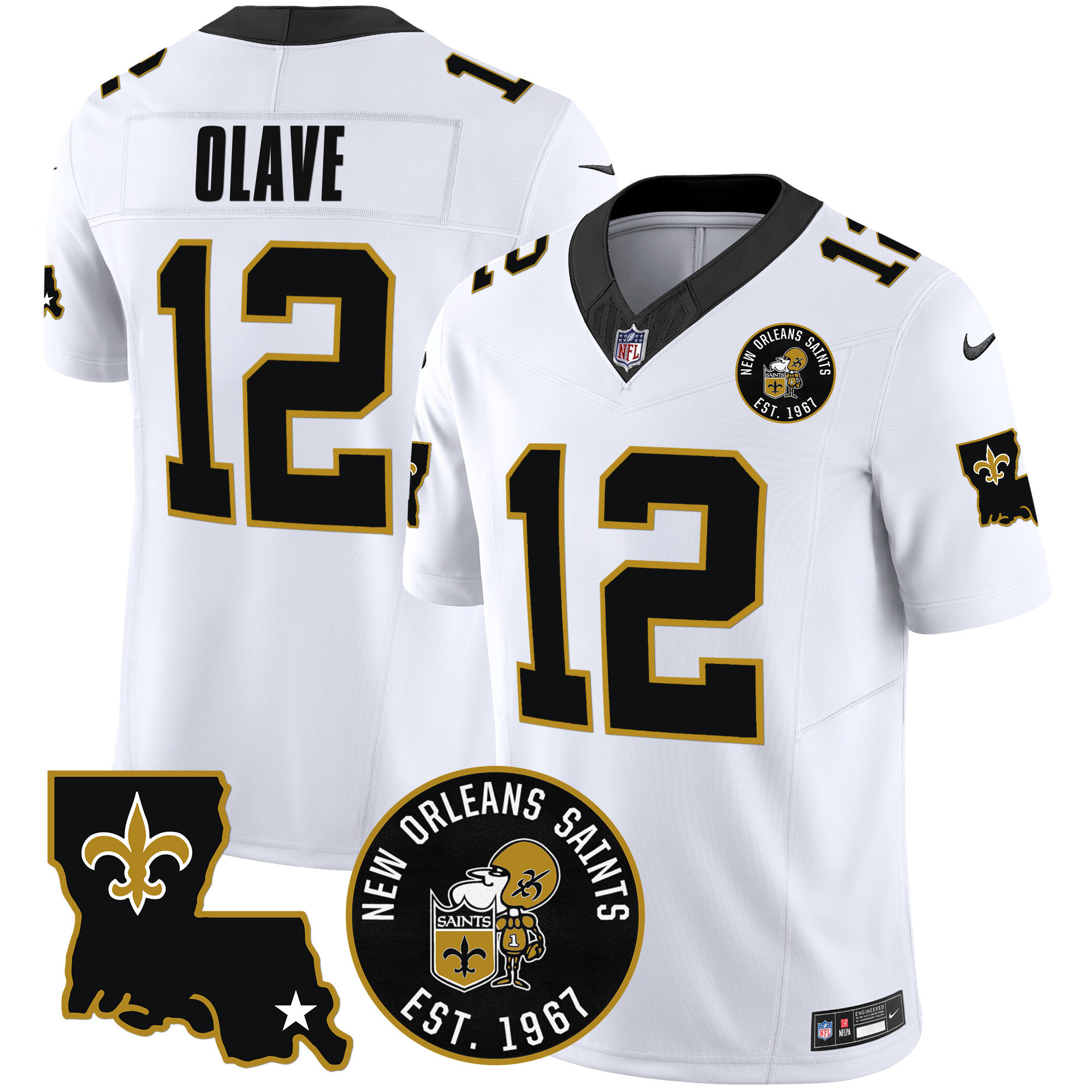 Chris Olave Men's New Orleans Saints EST. 1967 Patch Vapor White Jersey - All Stitched