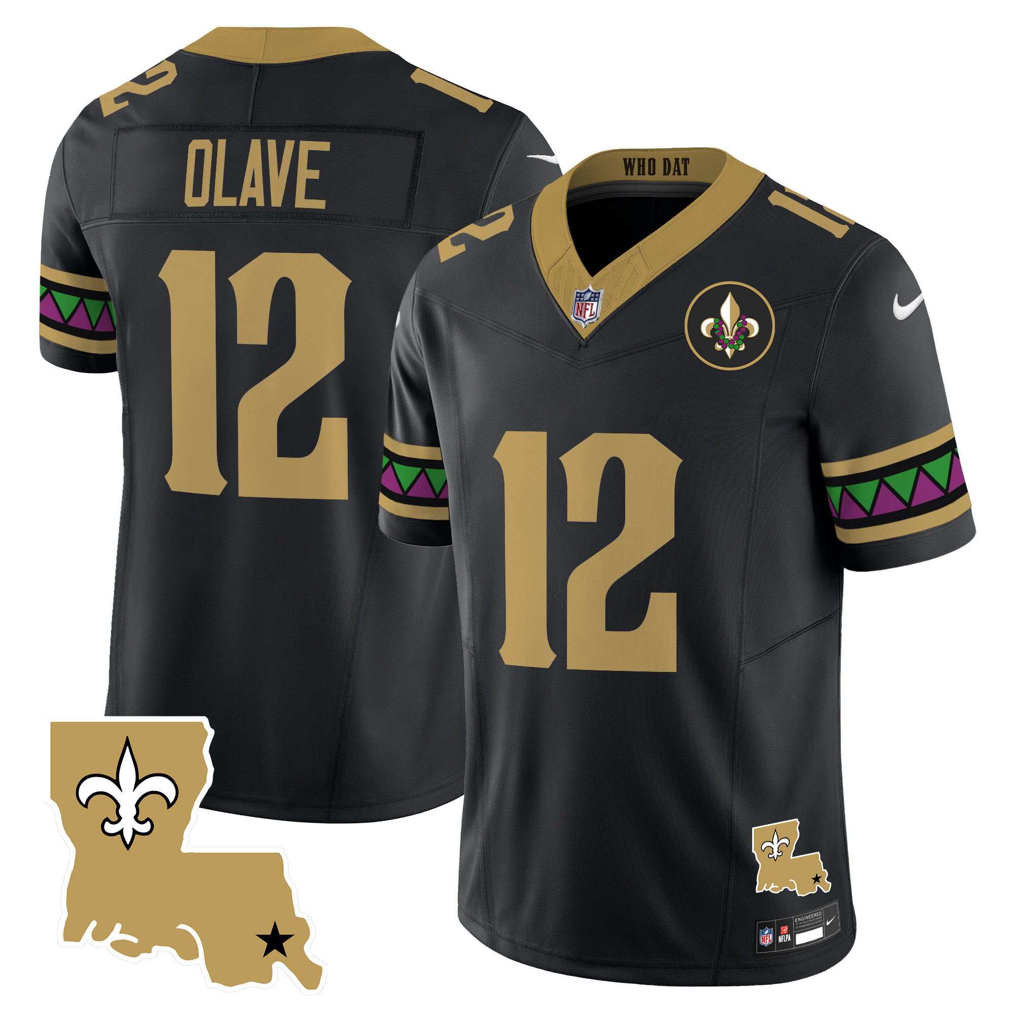 Chris Olave Men's New Orleans Saints Mardi Gras Vapor Limited Black Jersey - All Stitched