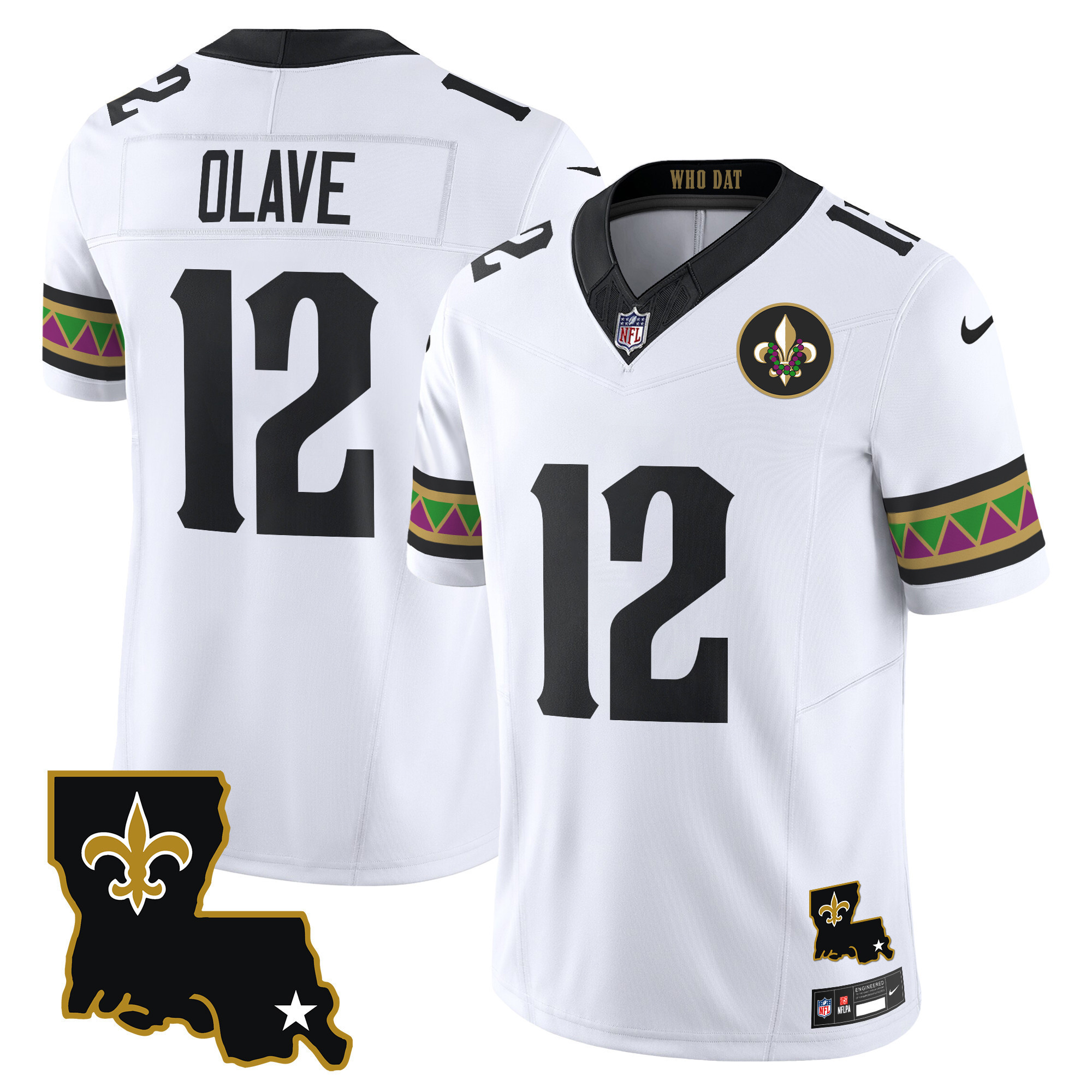 Chris Olave Men's New Orleans Saints Mardi Gras Vapor Limited White Jersey - All Stitched