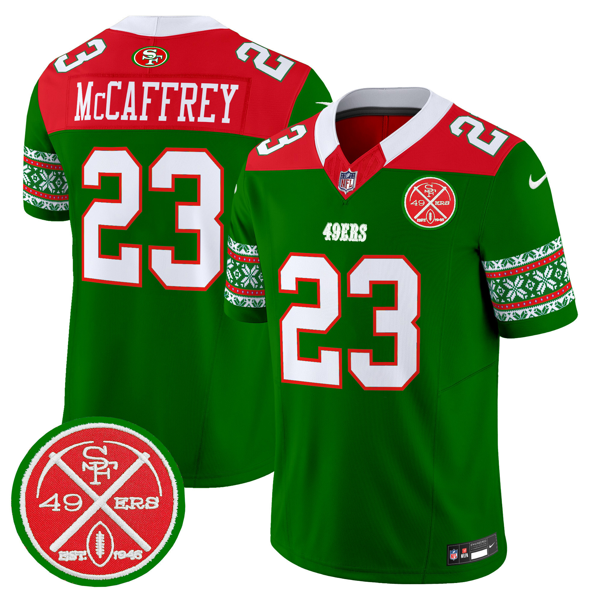 Christian McCaffrey Men's San Francisco 49ers 2024 Christmas Vapor Limited Green Jersey - All Stitched
