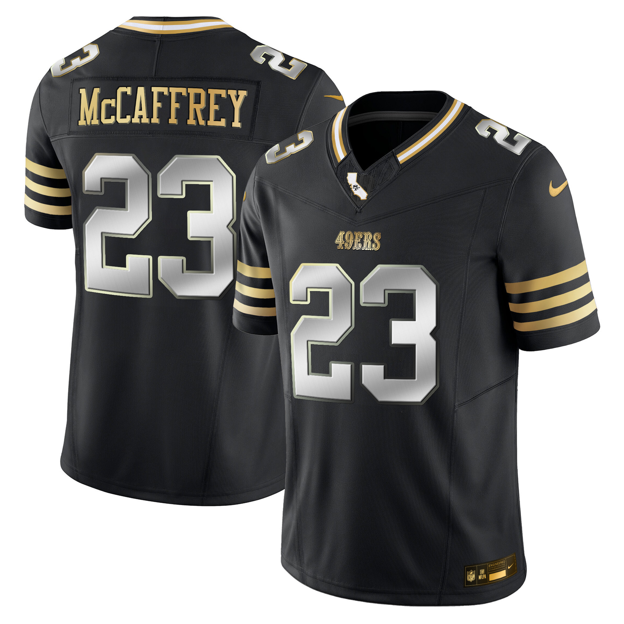 Christian McCaffrey Men's San Francisco 49ers 2024 Gold Vapor Black Limited Jersey - All Stitched