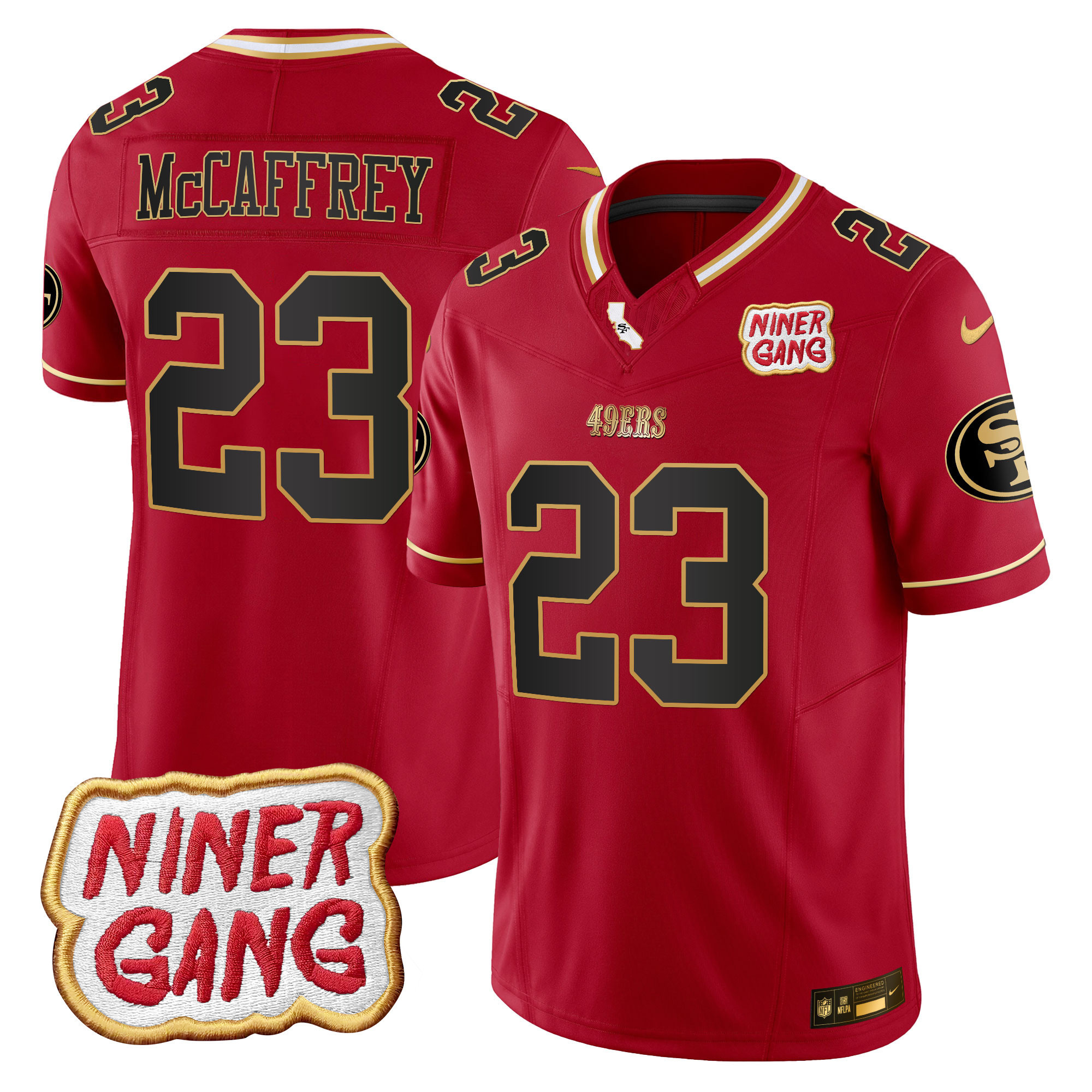 Christian McCaffrey Men's San Francisco 49ers 2024 Niner Gang Patch Vapor Scarlet Limited Jersey - All Stitched