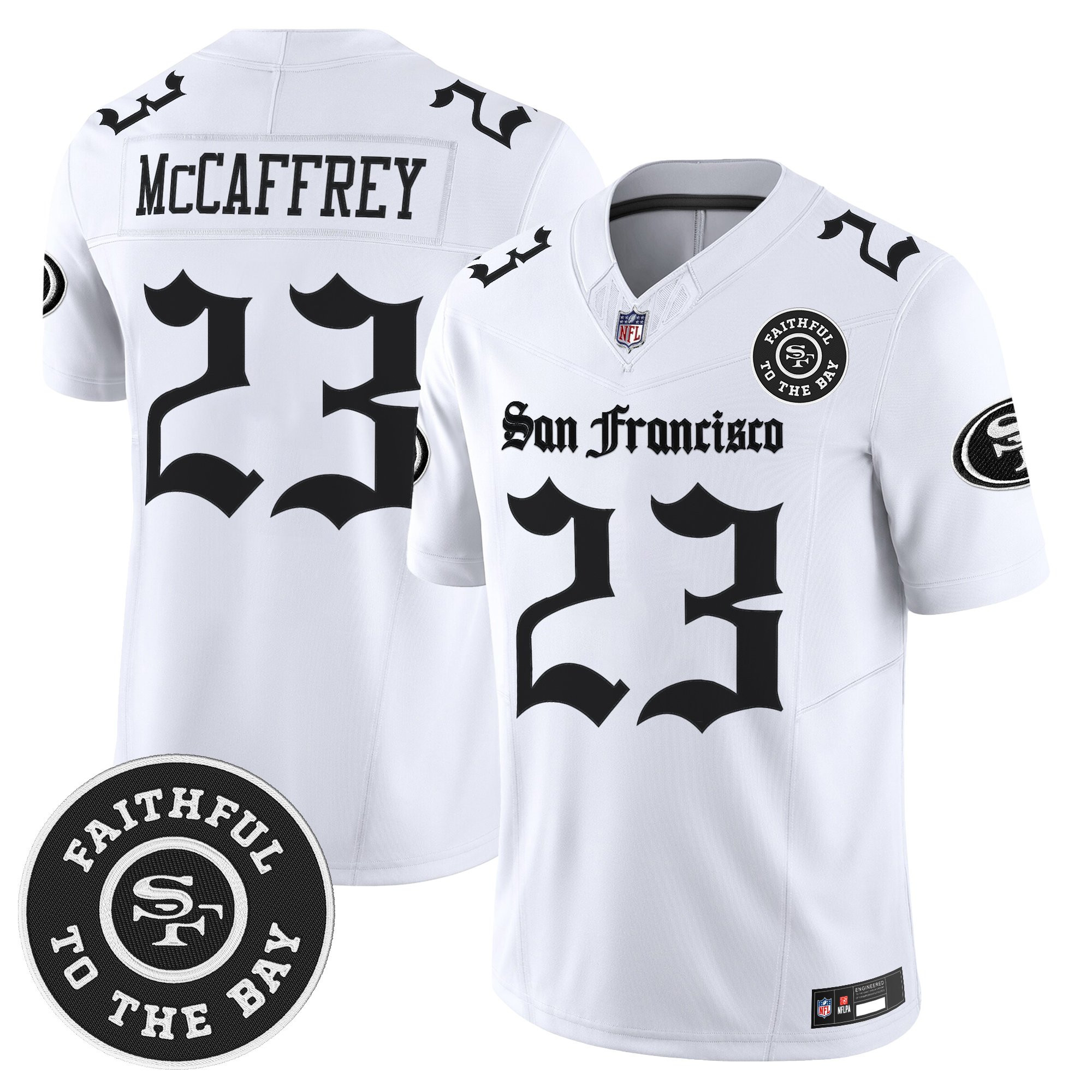 Christian McCaffrey Men's San Francisco 49ers 'Gothic Edition' Vapor Limited White Jersey - All Stitched