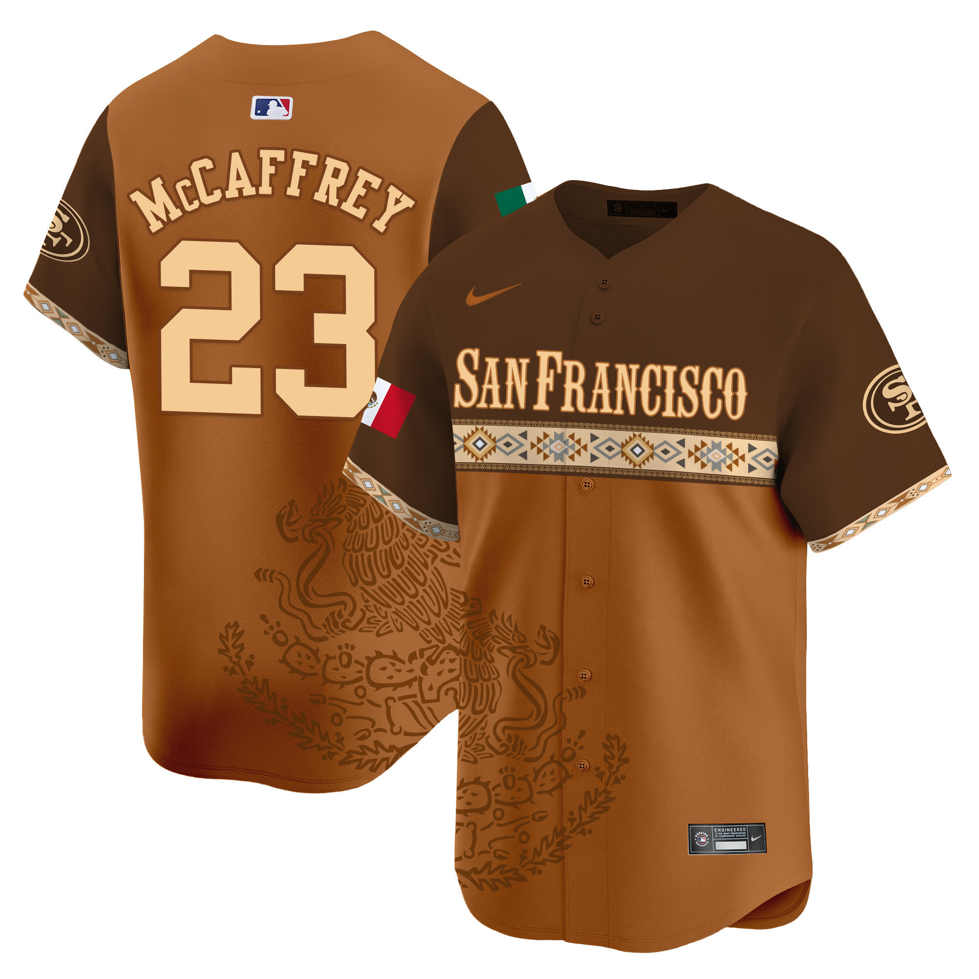 Christian McCaffrey Men's San Francisco 49ers Mexico Vapor Premier Limited Jersey - Printed Brown Jersey - All Stitched
