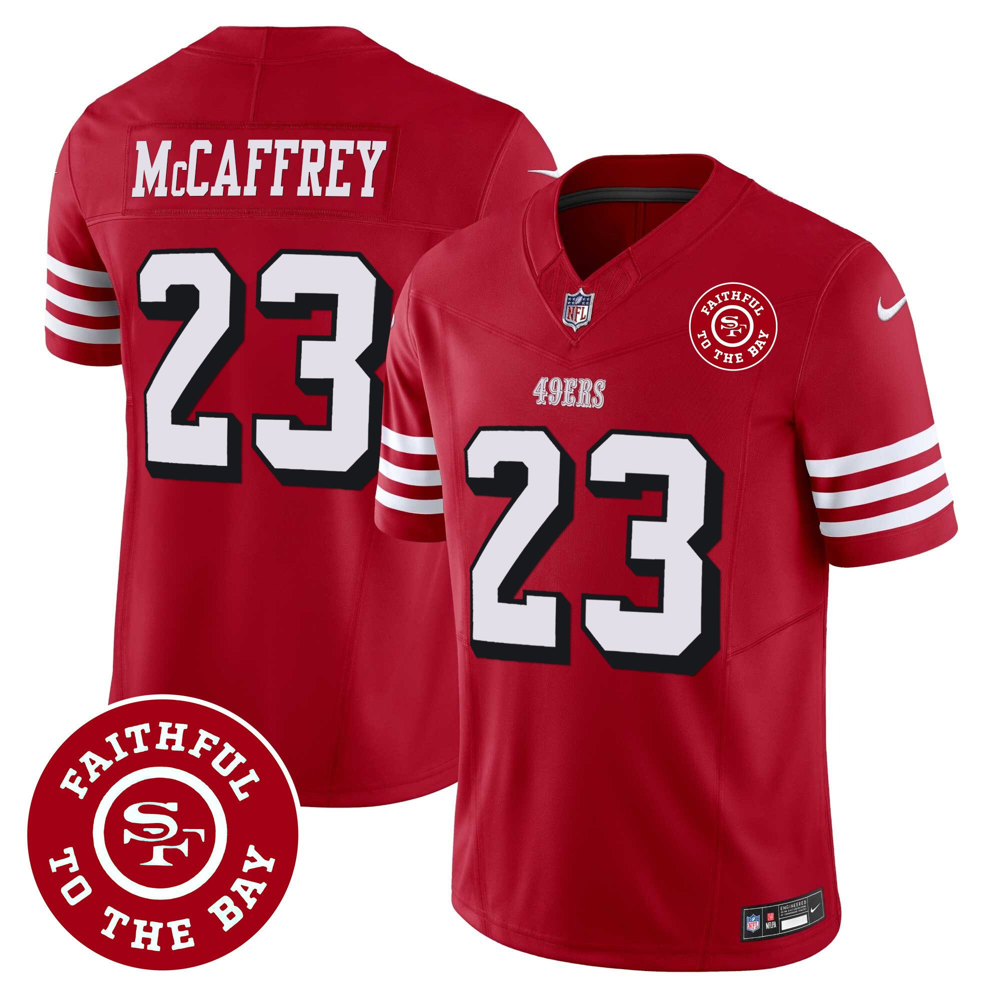 Christian McCaffrey San Francisco 49ers Faithful To The Bay Patch Vapor Red Jersey - All Stitched