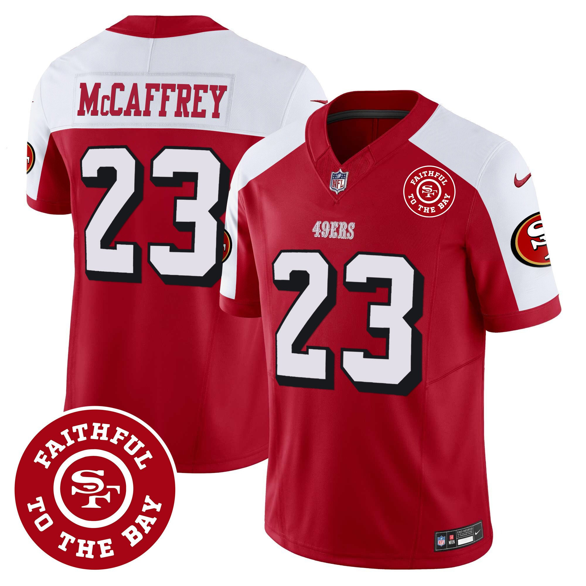Christian McCaffrey San Francisco 49ers Faithful To The Bay Patch Vapor Red/White Jersey - All Stitched