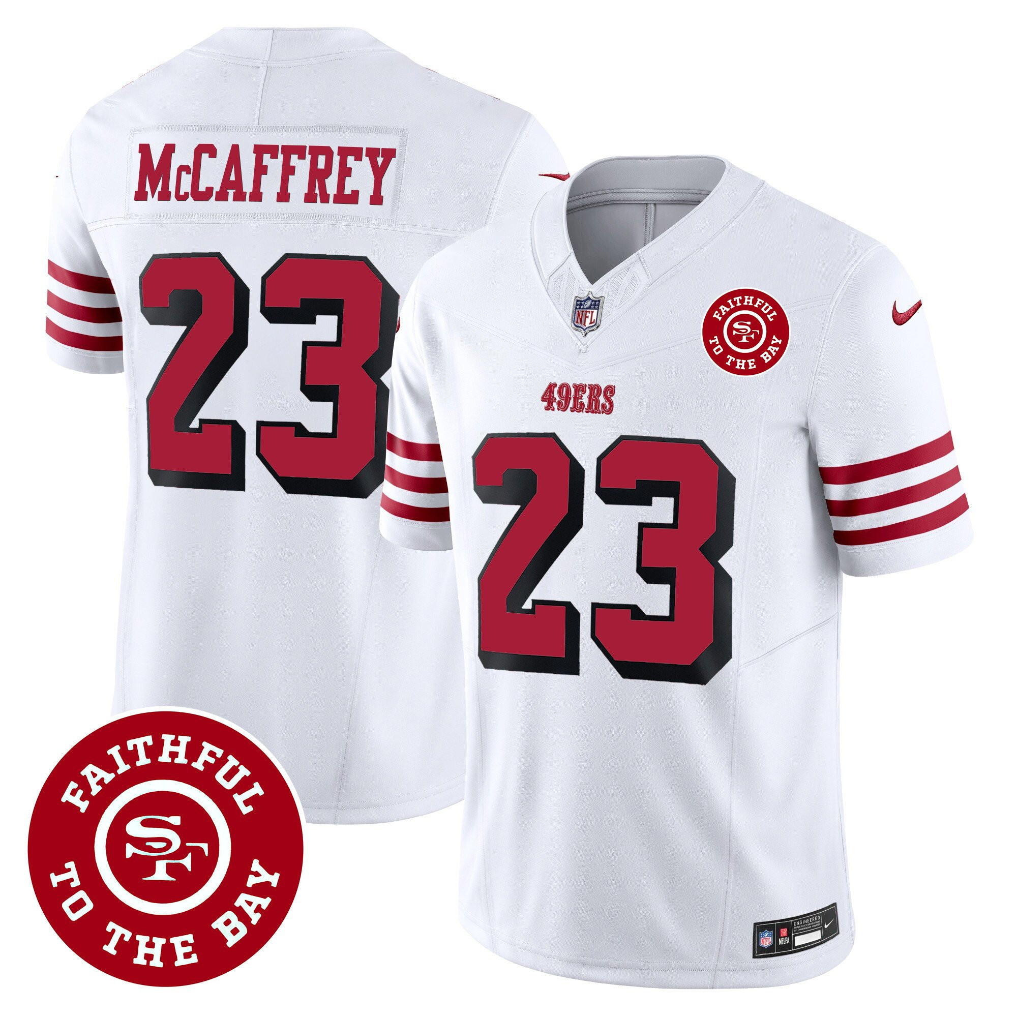 Christian McCaffrey San Francisco 49ers Faithful To The Bay Patch Vapor White Jersey - All Stitched