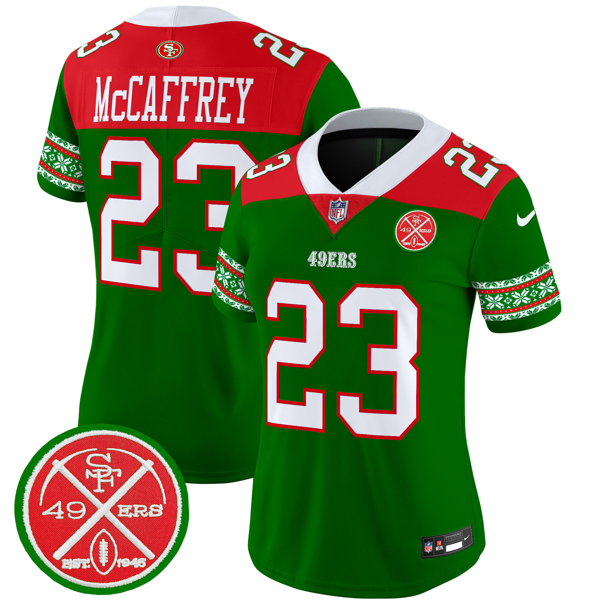 Christian McCaffrey Women's San Francisco 49ers 2024 Christmas Vapor Limited Green Jersey - All Stitched