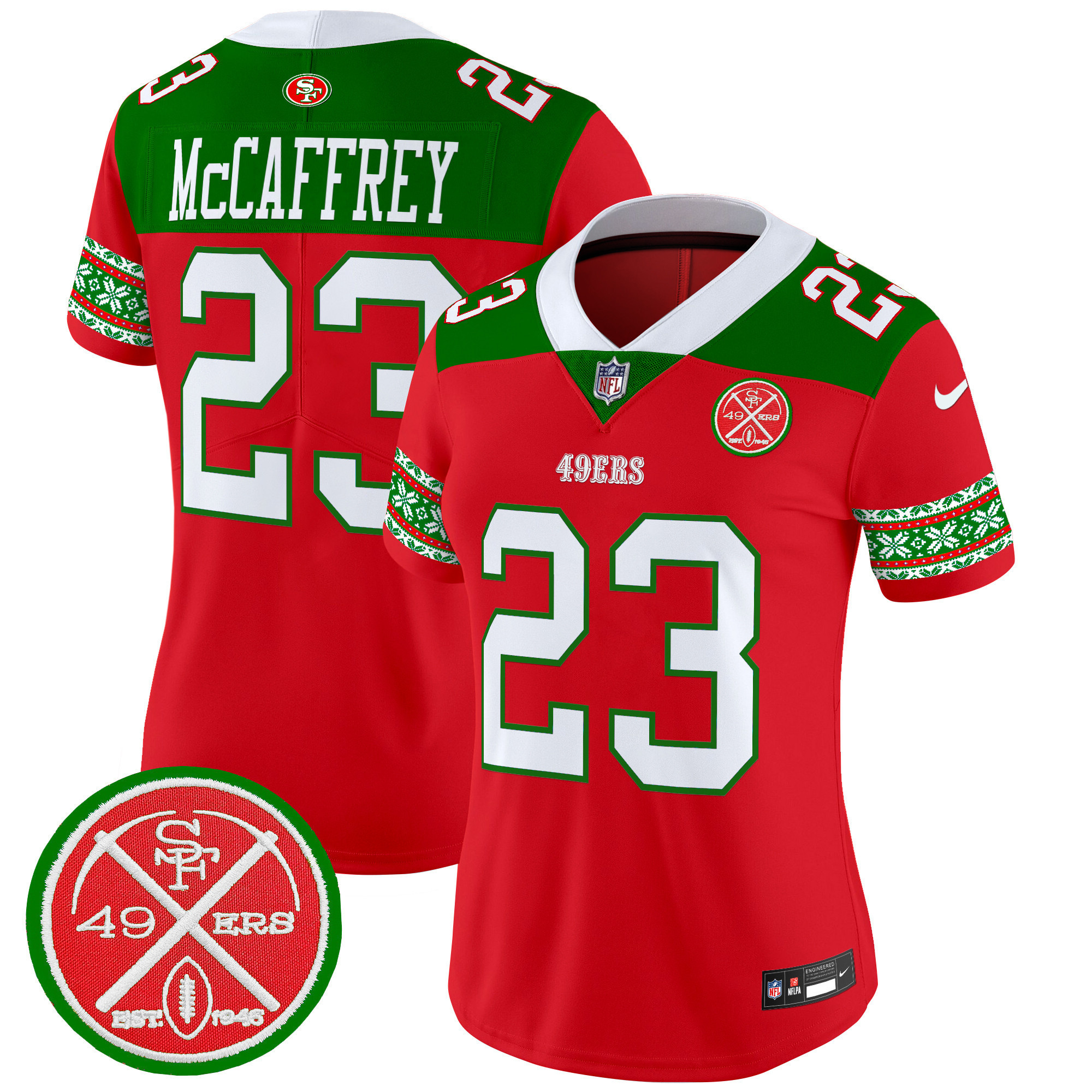Christian McCaffrey Women's San Francisco 49ers 2024 Christmas Vapor Limited Red Jersey - All Stitched