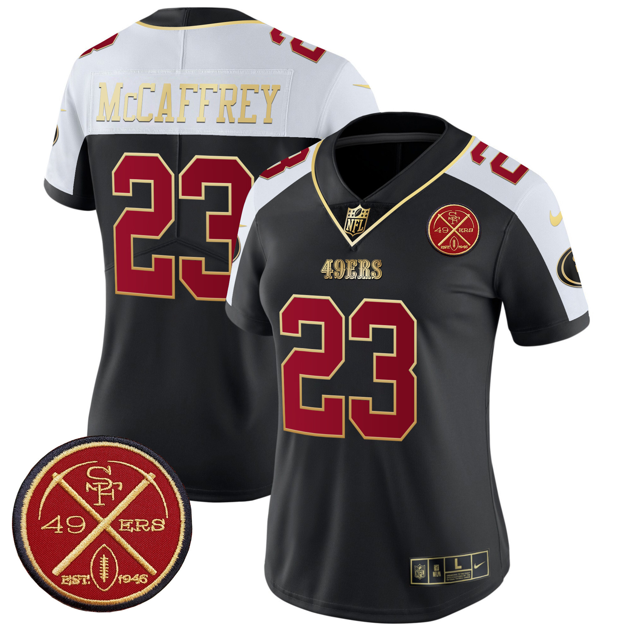 Christian McCaffrey Women's San Francisco 49ers Est.1946 Patch Vapor Limited Black Alternate Jersey - All Stitched