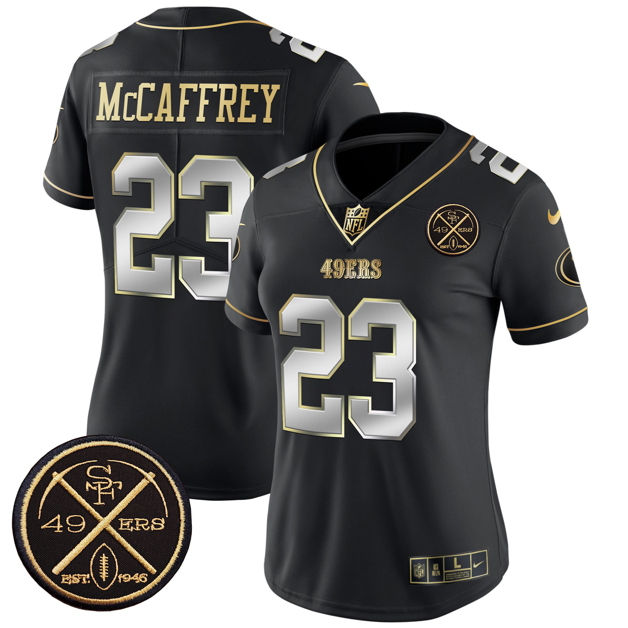 Christian McCaffrey Women's San Francisco 49ers Est.1946 Patch Vapor Limited Black Limited Jersey - All Stitched