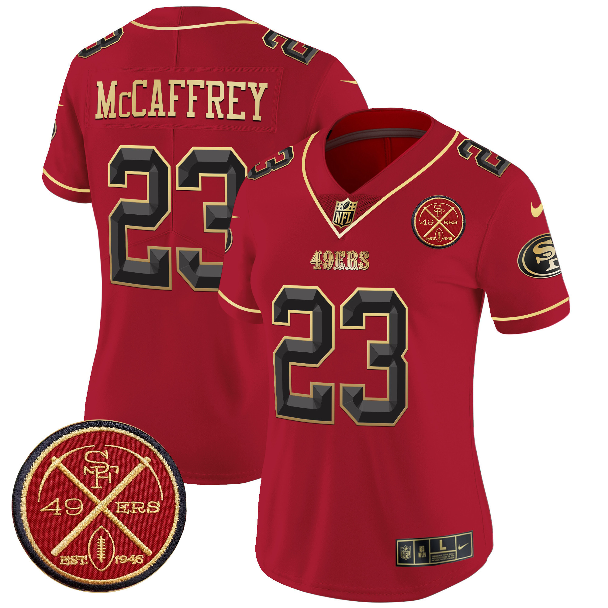 Christian McCaffrey Women's San Francisco 49ers Est.1946 Patch Vapor Limited Scarlet Limited Jersey - All Stitched