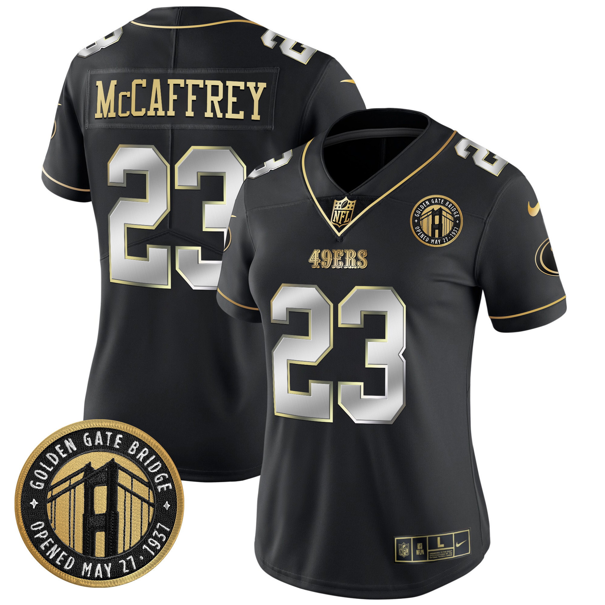 Christian McCaffrey Women's San Francisco 49ers Golden Gate Bridge Patch Vapor Limited Black Limited Jersey - All Stitched