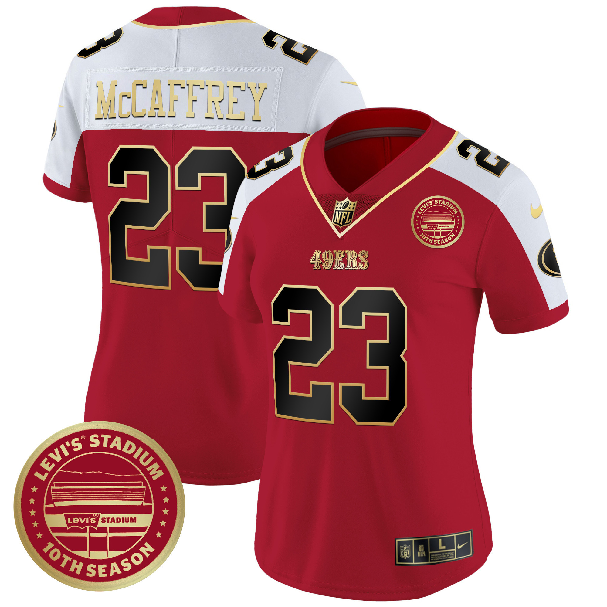 Christian McCaffrey Women's San Francisco 49ers Levi'S Stadium 10th Season Patch Vapor Limited Alternate Jersey - All Stitched
