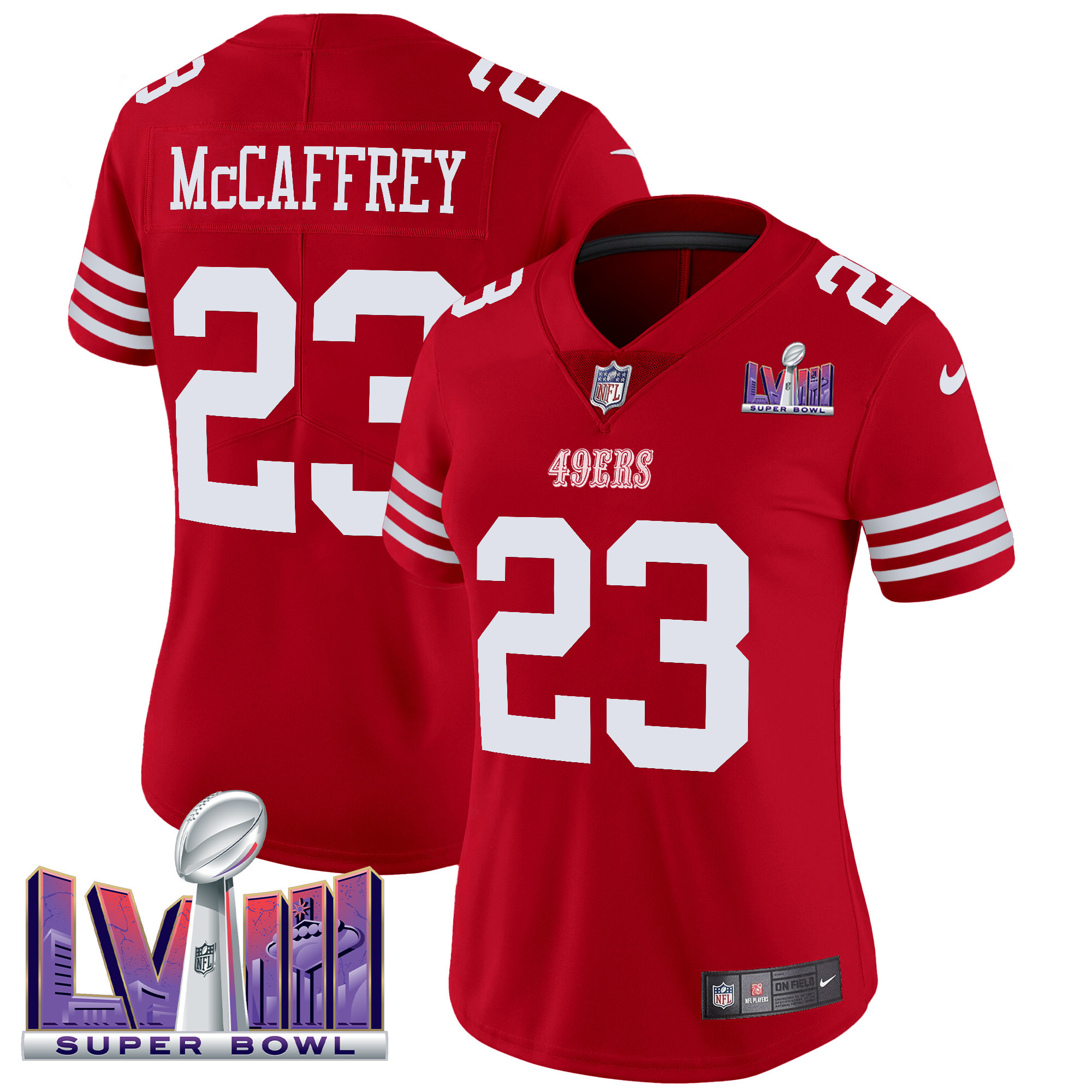 Christian Mccaffrey Women's San Francisco 49ers Super Bowl LVIII Patch Vapor Limited Red Jersey - All Stitched