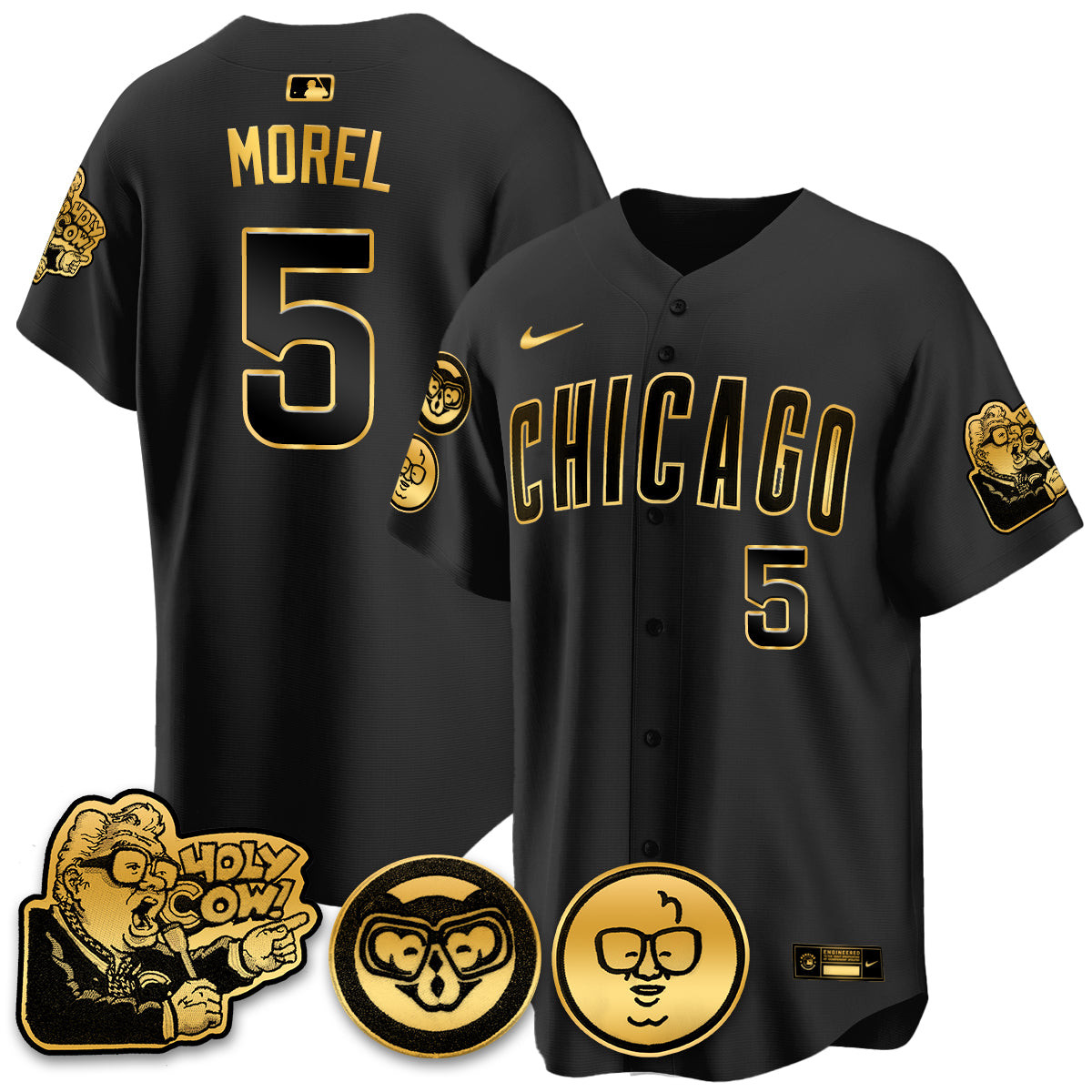 Christopher Morel Men's Chicago Cubs Harry Caray Holy Cow Patch Premier Limited Black Gold Jersey - All Stitched