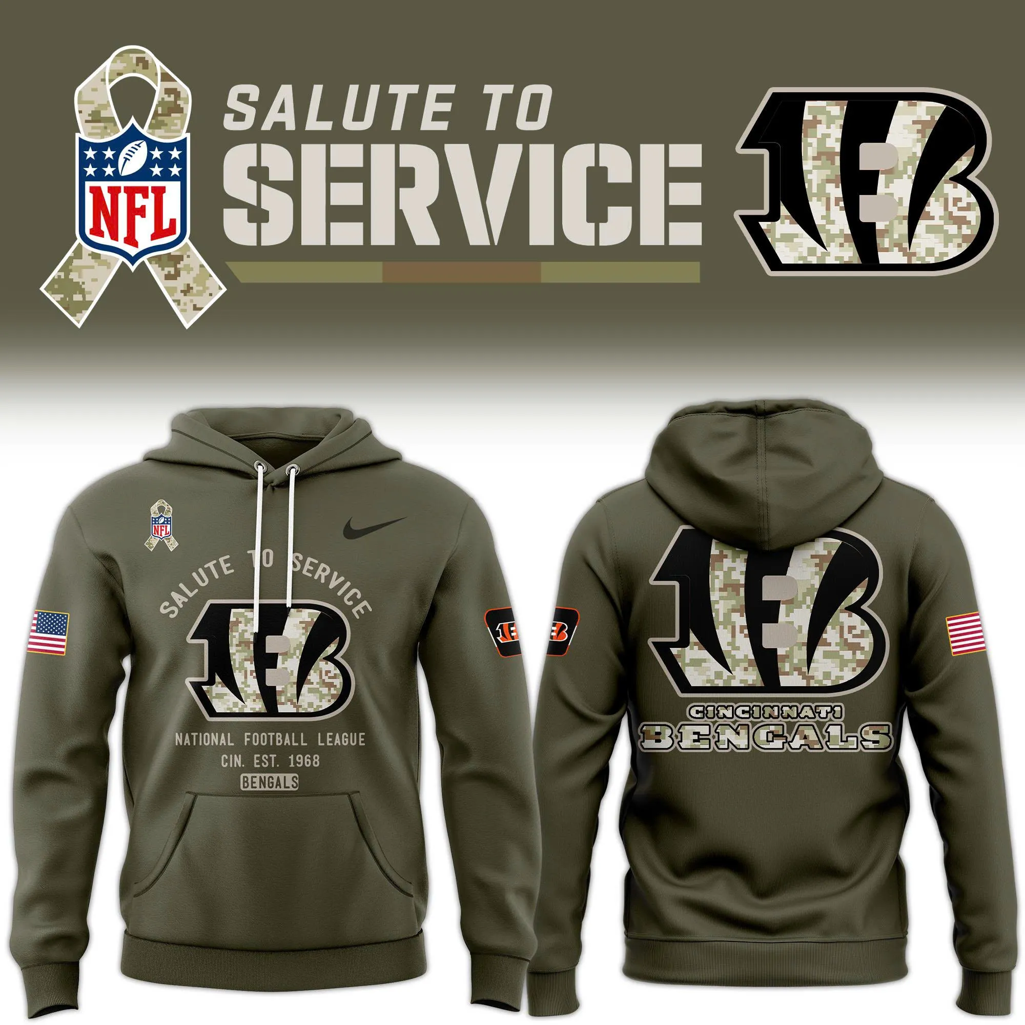 Cincinnati Bengals Mens Salute Service Commemorative Hoodie