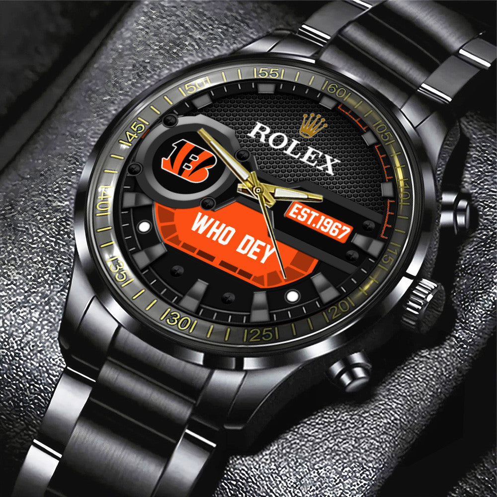 Cincinnati Bengals Rolex Black Stainless Steel Watch