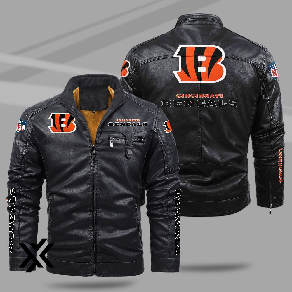 Cincinnati Bengals Warm Fleece Leather Jacket