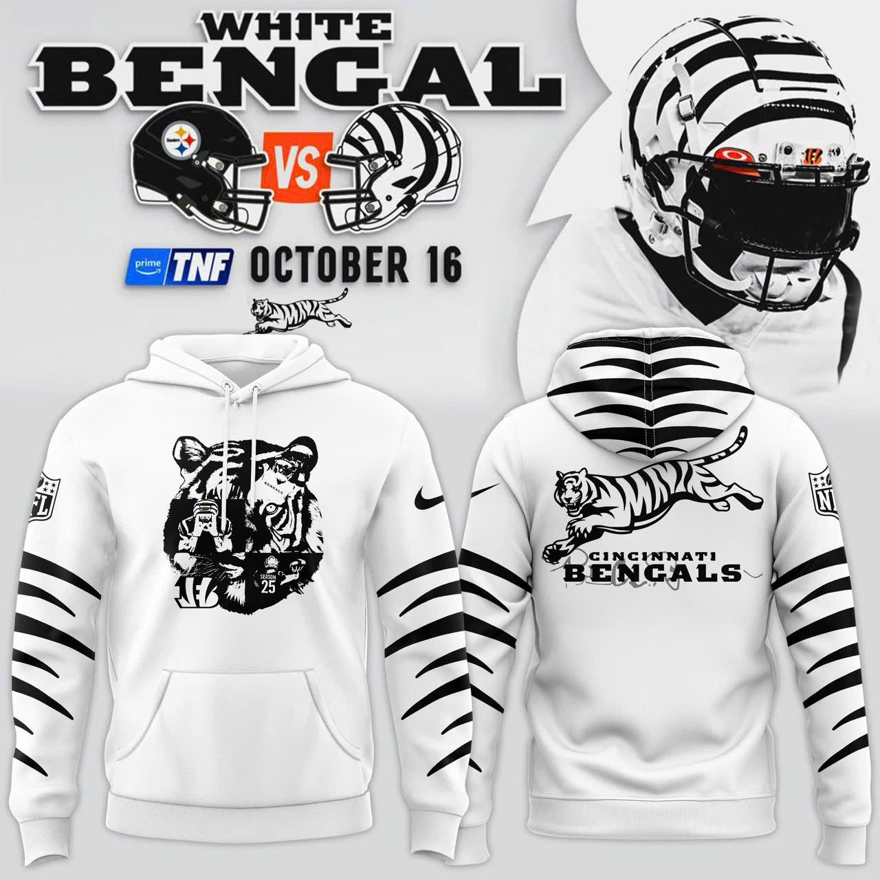 Cincinnati Bengals White Fan Hoodie 2025 Edition