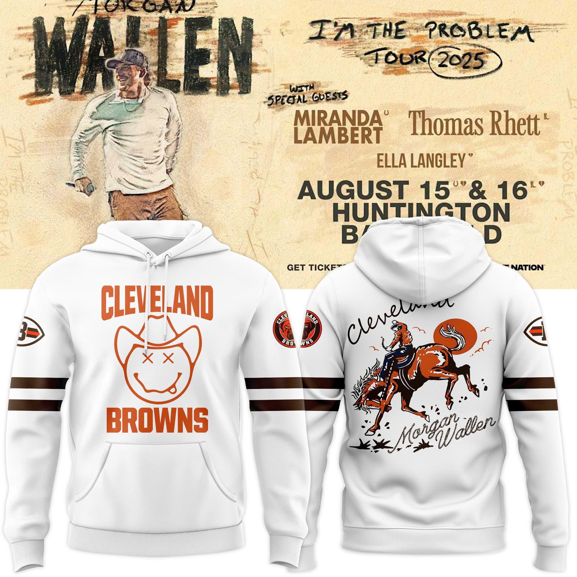 Cleveland Browns Official Morgan Wallen Tour White Hoodie