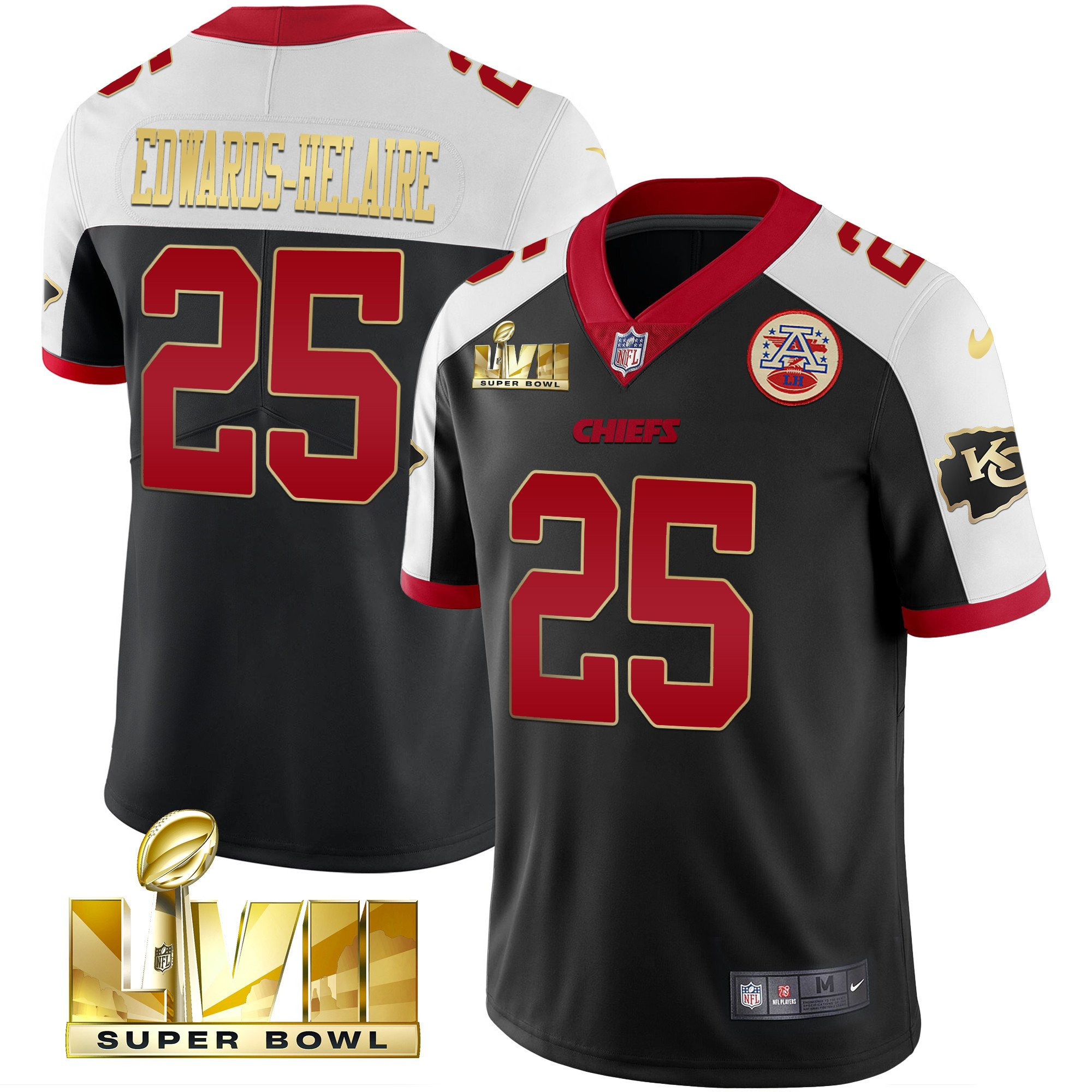 Clyde Edwards-Helaire Men's Kansas City Chiefs Super Bowl LVII Alternate Gold Vapor Gold Trim Jersey - All Stitched