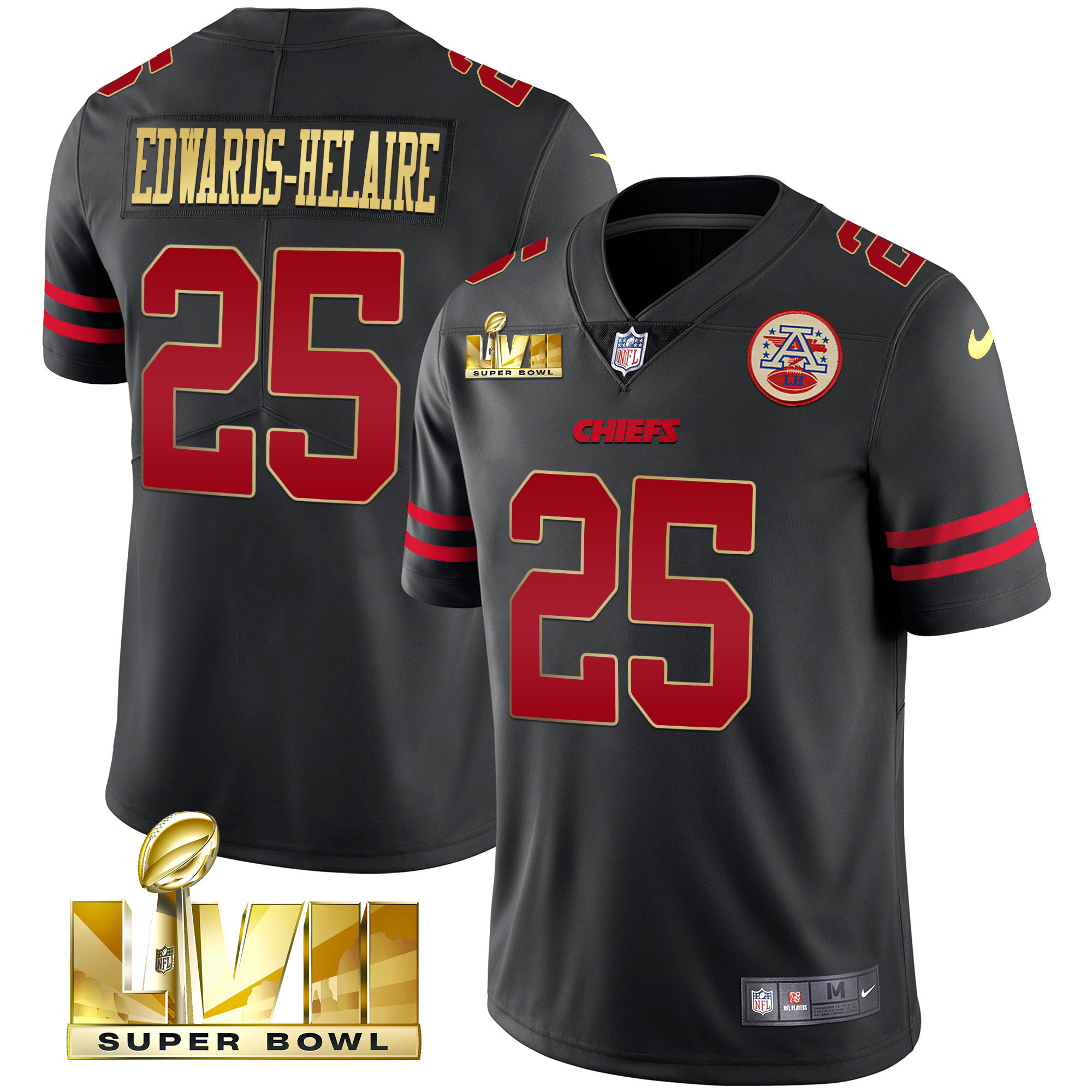 Clyde Edwards-Helaire Men's Kansas City Chiefs Super Bowl LVII Red Gold Vapor Gold Trim Jersey - All Stitched