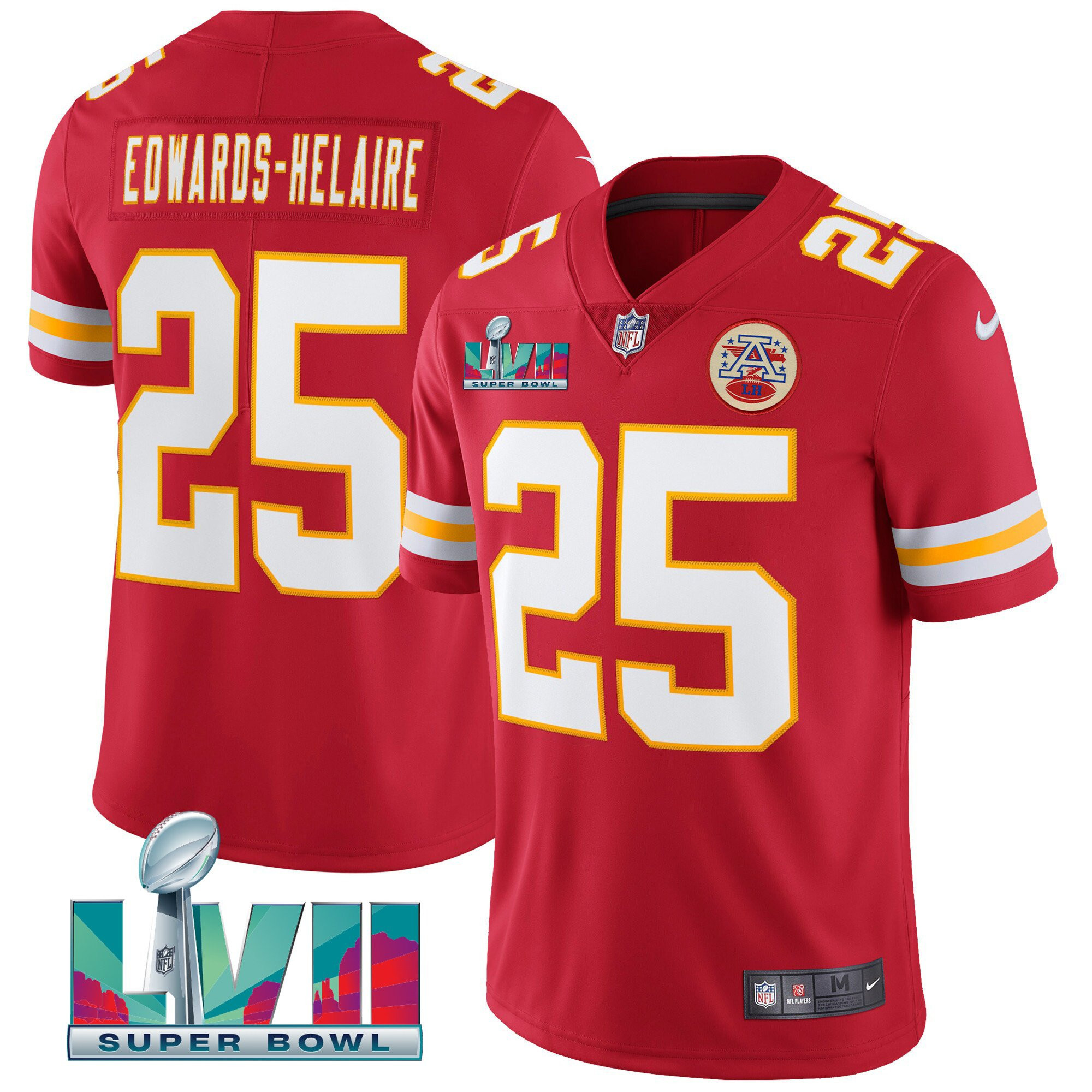 Clyde Edwards-Helaire Men's Kansas City Chiefs Super Bowl LVII Red Gold Vapor Red Jersey - All Stitched