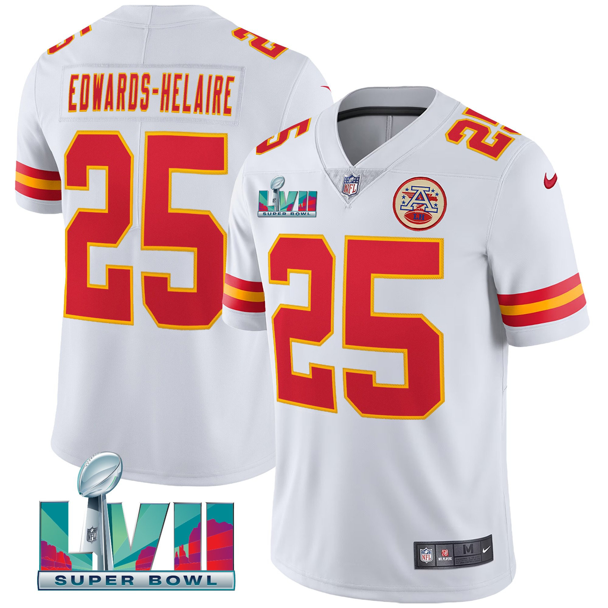 Clyde Edwards-Helaire Men's Kansas City Chiefs Super Bowl LVII Red Gold Vapor White Jersey - All Stitched