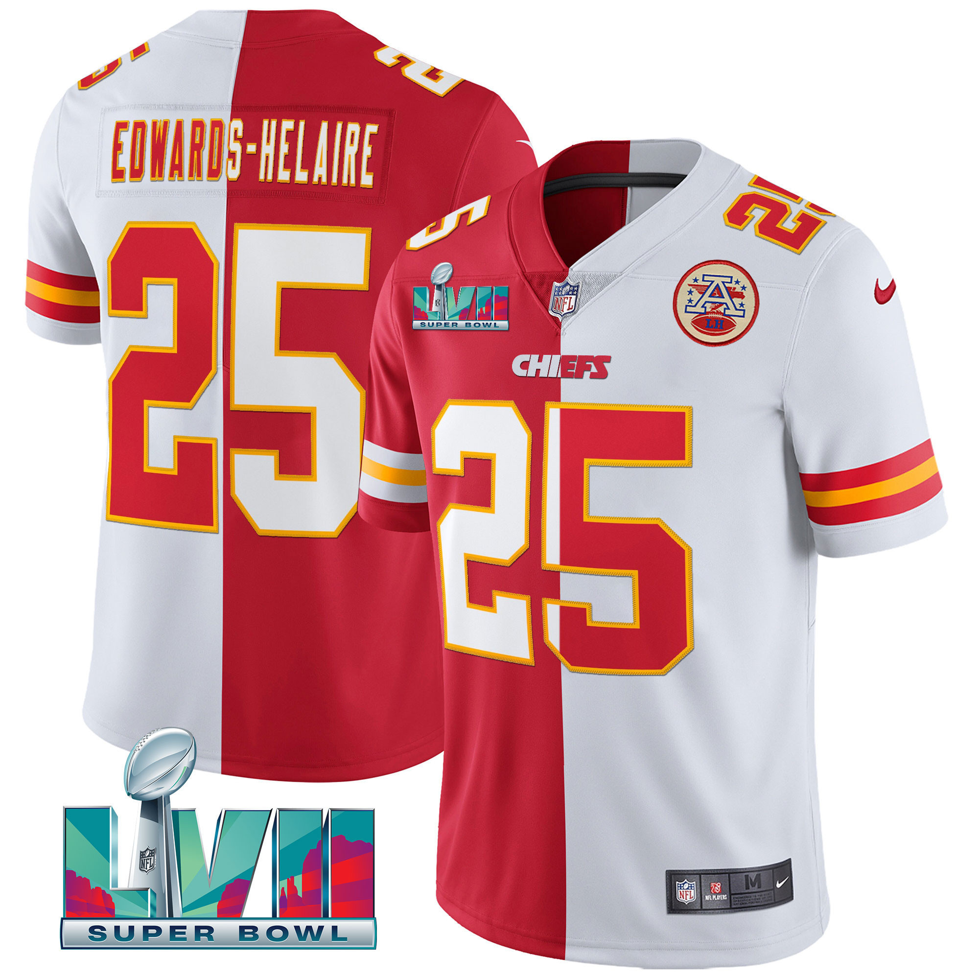 Clyde Edwards-Helaire Men's Kansas City Chiefs Super Bowl Vapor Gold Split Jersey - All Stitched