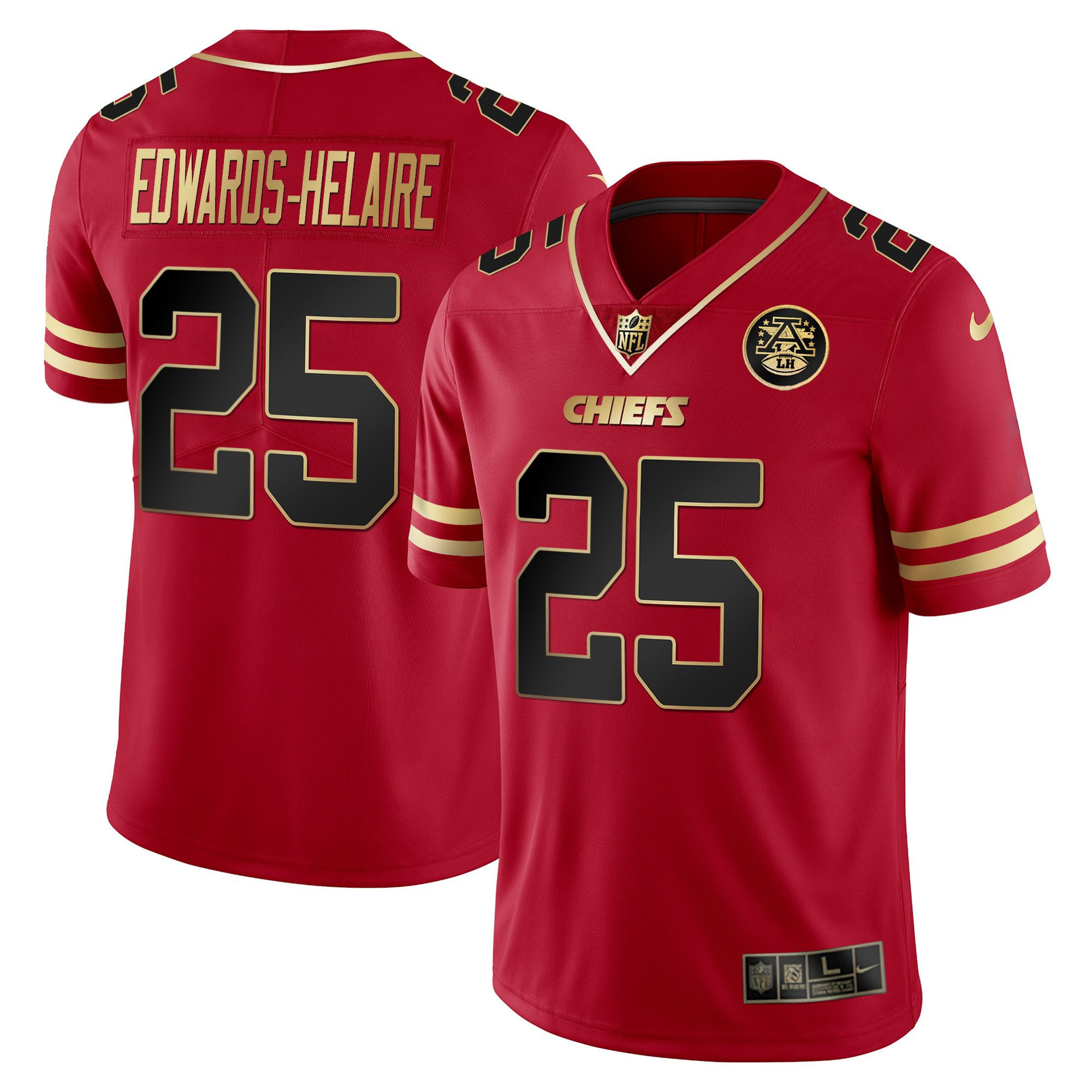 Clyde Edwards-Helaire Men's Kansas City Chiefs Vapor Black Red Gold Limited - All Stitched Black Red Jersey - All Stitched