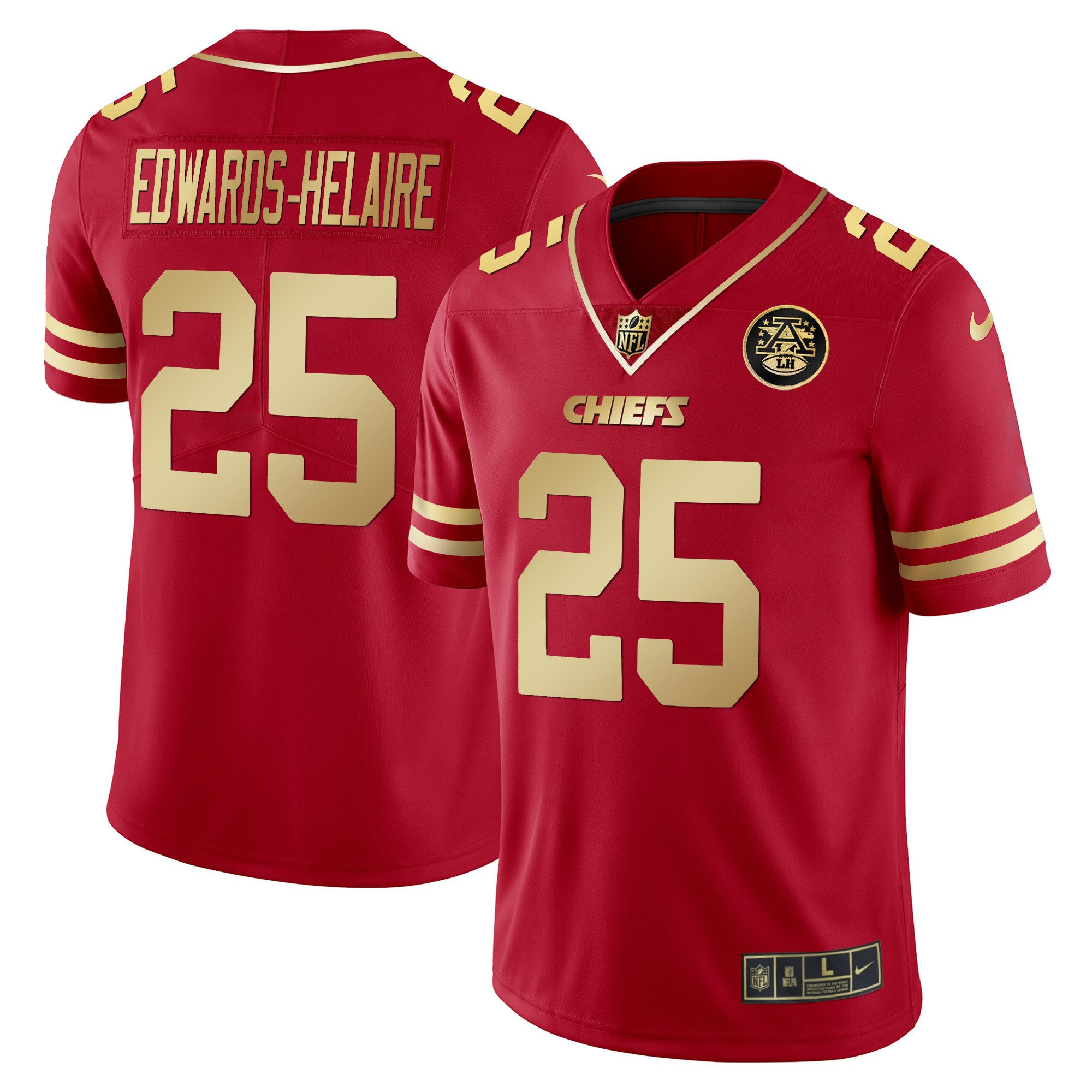 Clyde Edwards-Helaire Men's Kansas City Chiefs Vapor Black Red Gold Limited - All Stitched Red Gold Jersey - All Stitched
