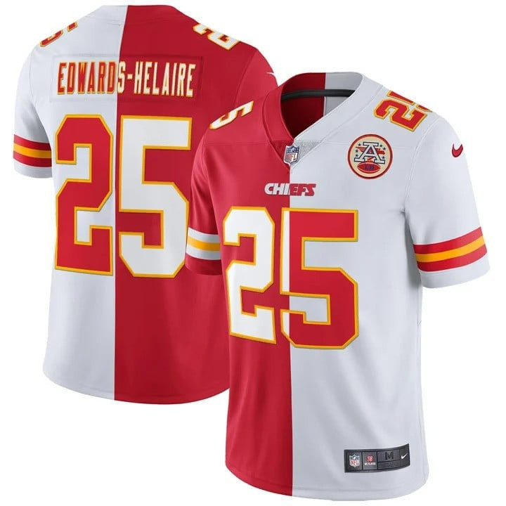 Clyde Edwards-Helaire Men's Kansas City Chiefs Vapor Black Red Gold Limited - All Stitched Split Jersey - All Stitched