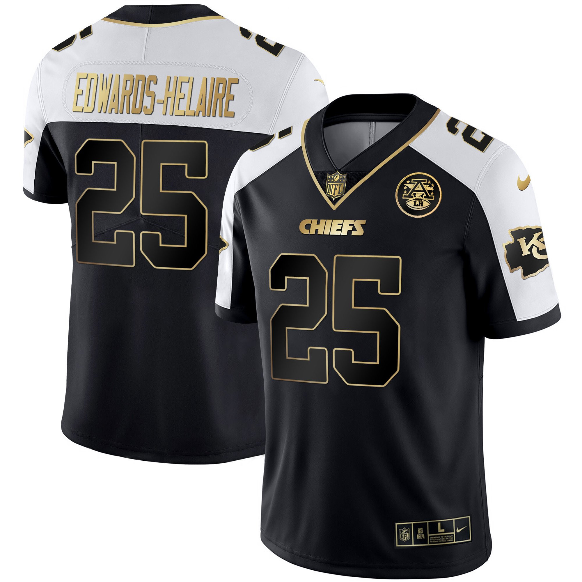 Clyde Edwards-Helaire Men's Kansas City Chiefs White Gold & Black Gold - All Stitched Alternate Jersey - All Stitched