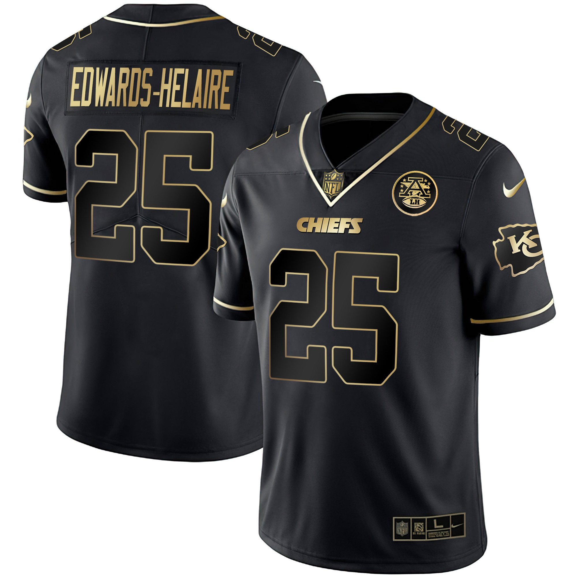 Clyde Edwards-Helaire Men's Kansas City Chiefs White Gold & Black Gold - All Stitched Black Gold Jersey - All Stitched