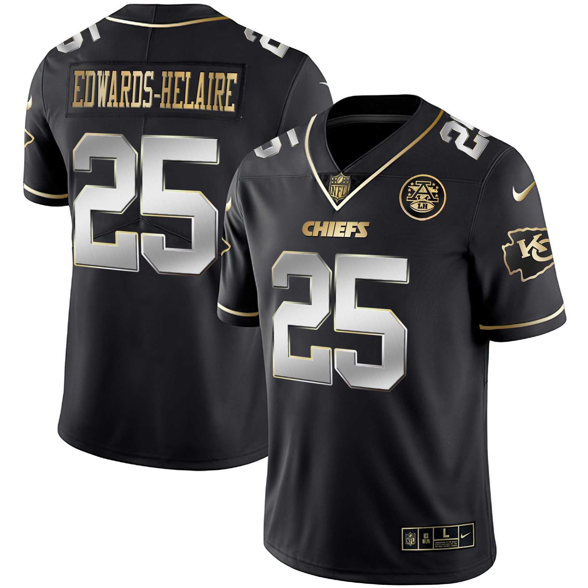 Clyde Edwards-Helaire Men's Kansas City Chiefs White Gold & Black Gold - All Stitched Black Limited Jersey - All Stitched