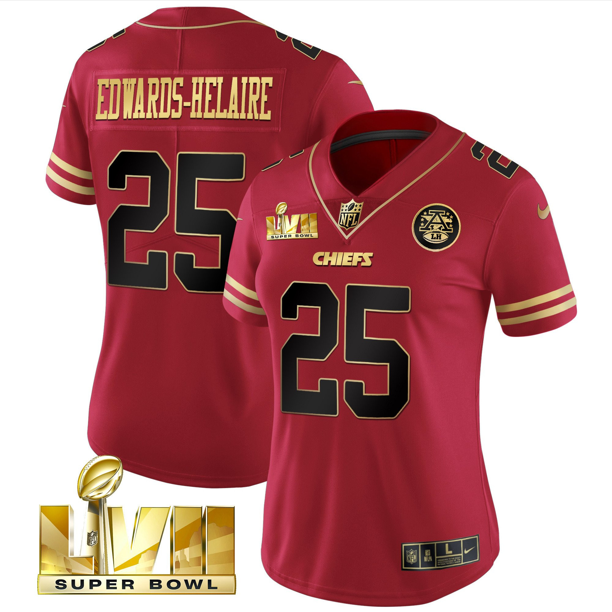 Clyde Edwards-Helaire Women's Kansas City Chiefs Super Bowl LVII Red Gold Vapor Black Red Jersey - All Stitched