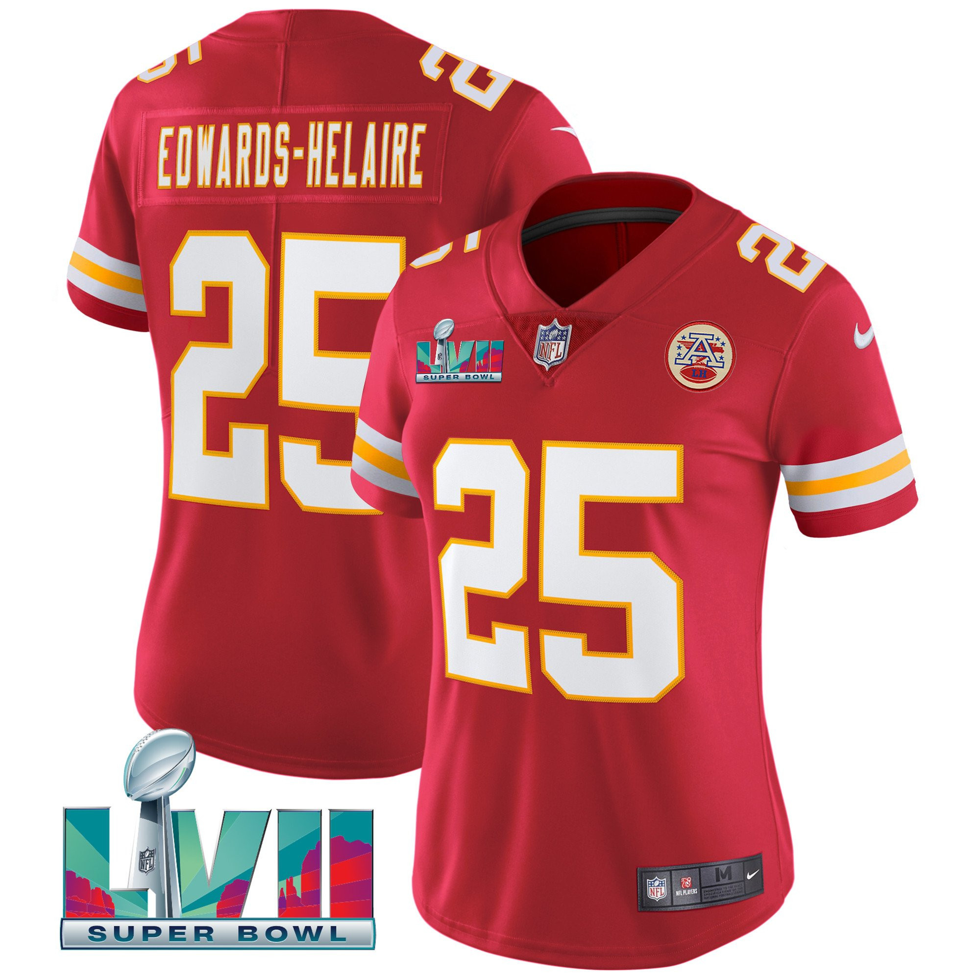 Clyde Edwards-Helaire Women's Kansas City Chiefs Super Bowl LVII Red Gold Vapor Red Jersey - All Stitched
