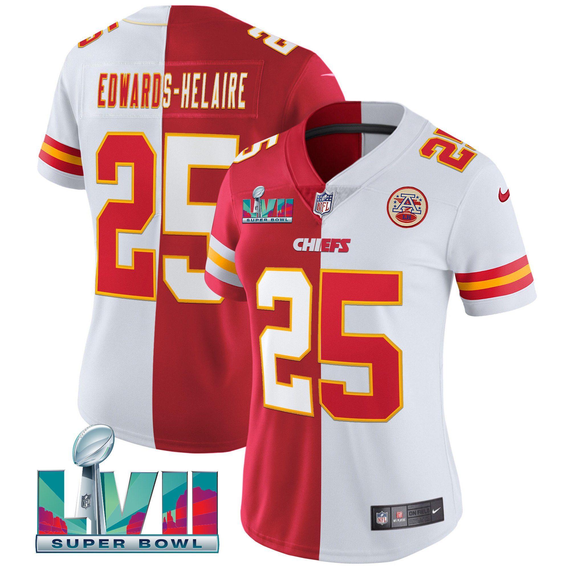 Clyde Edwards-Helaire Women's Kansas City Chiefs Super Bowl Vapor Gold Split Jersey - All Stitched