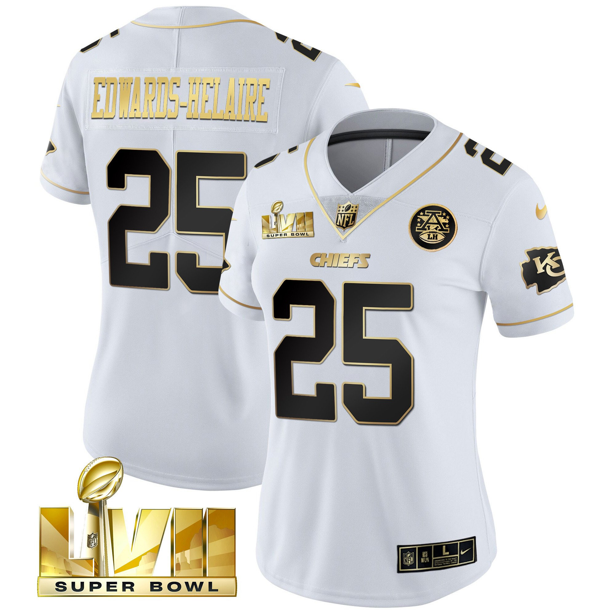 Clyde Edwards-Helaire Women's Kansas City Chiefs Super Bowl Vapor Gold White Gold Jersey - All Stitched