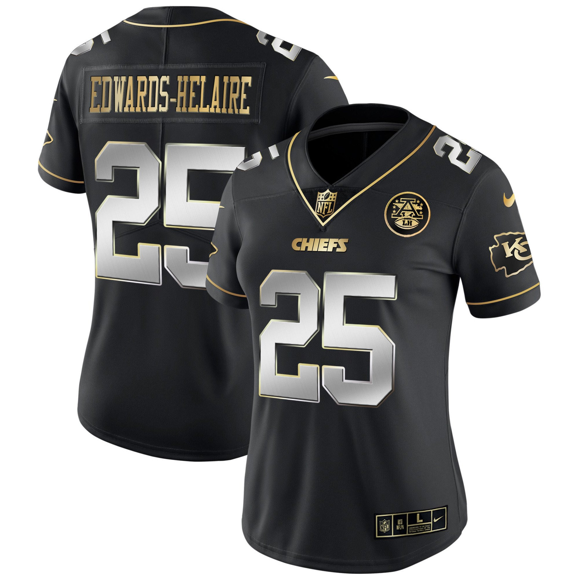Clyde Edwards-Helaire Women's Kansas City Chiefs White Gold & Black Gold - All Stitched Black Limited Jersey - All Stitched