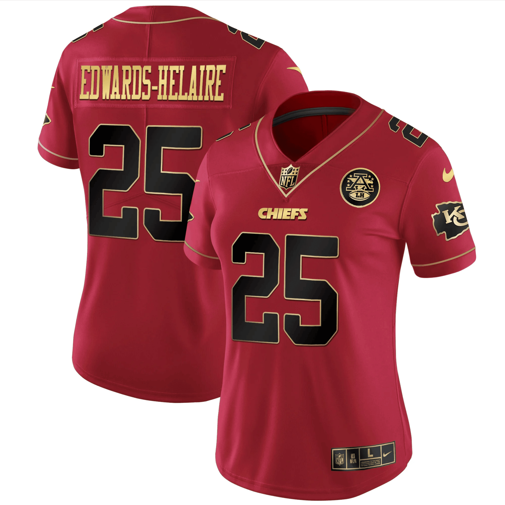 Clyde Edwards-Helaire Women's Kansas City Chiefs White Gold & Black Gold - All Stitched Red Special Jersey - All Stitched