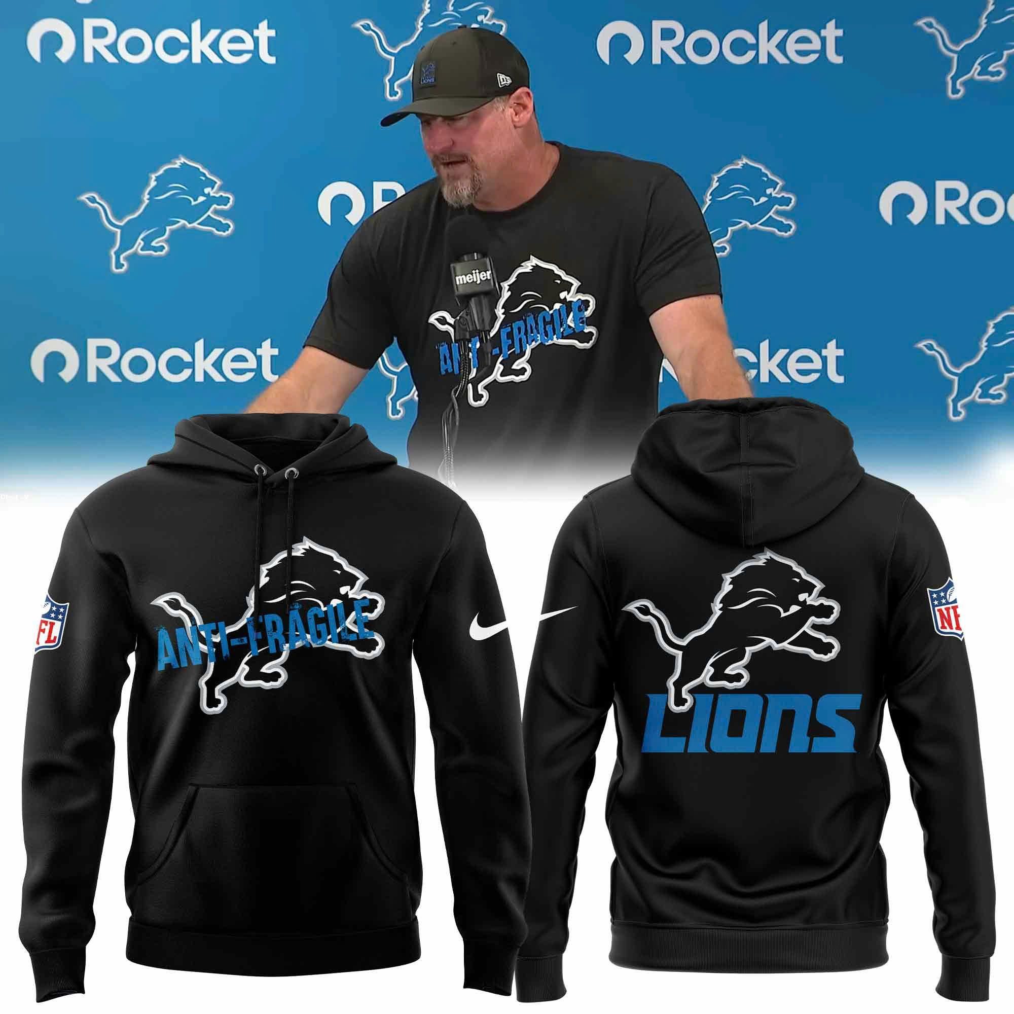 Coach Dan Campbell Men's Lions Anti-Fragile 2025 Black Hoodie