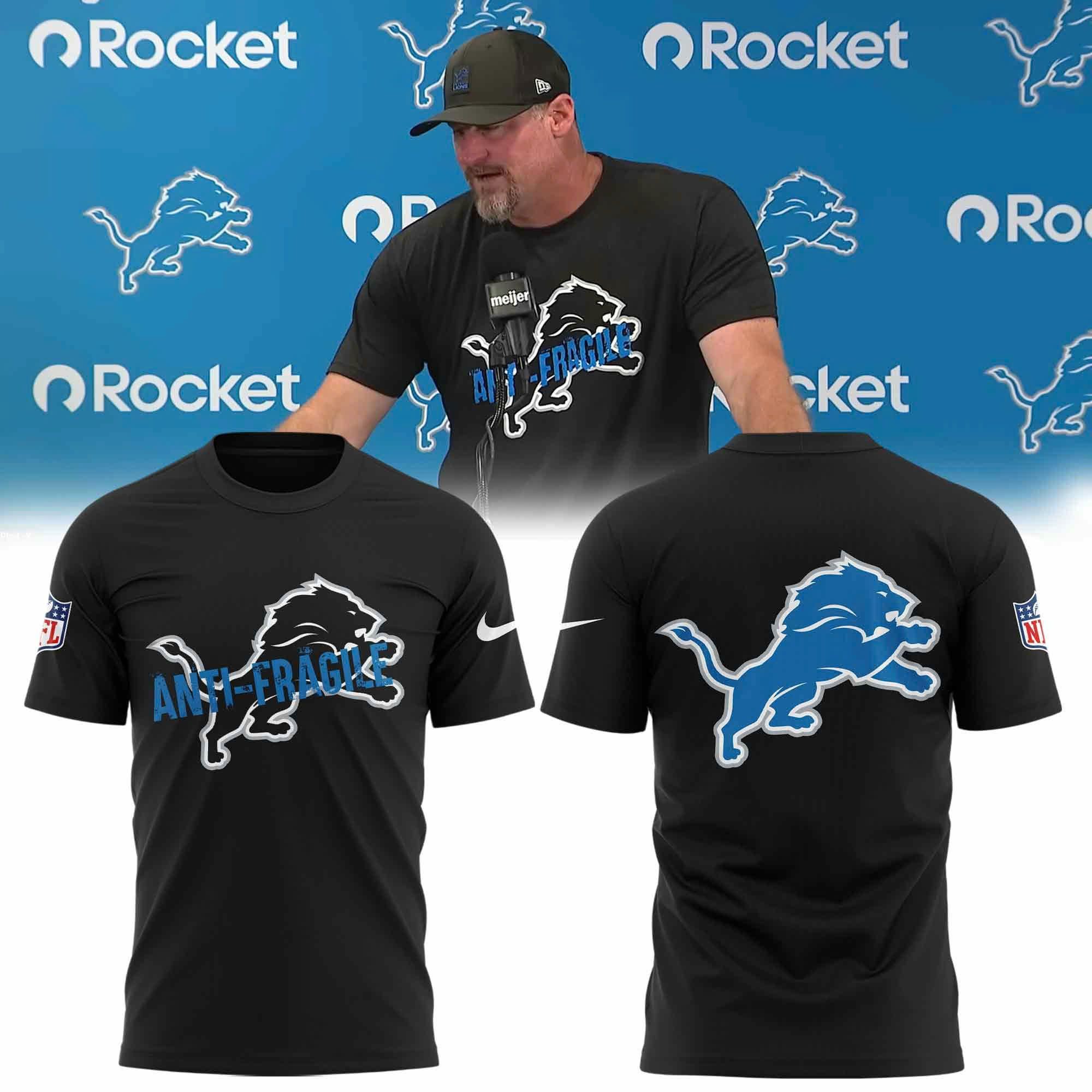 Coach Dan Campbell Men's Lions Anti-Fragile 2025 Black T-Shirt