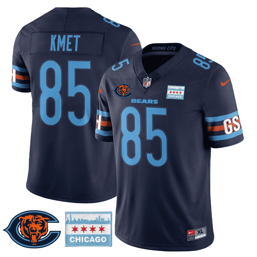 Cole Kmet MenÃ¢â‚¬â„¢s Chicago Bears City Edition GSH Navy Jersey - All Stitched