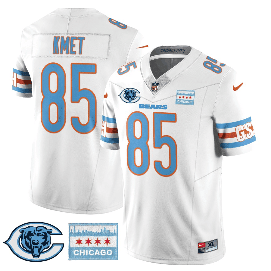 Cole Kmet MenÃ¢â‚¬â„¢s Chicago Bears City Edition GSH White Jersey - All Stitched